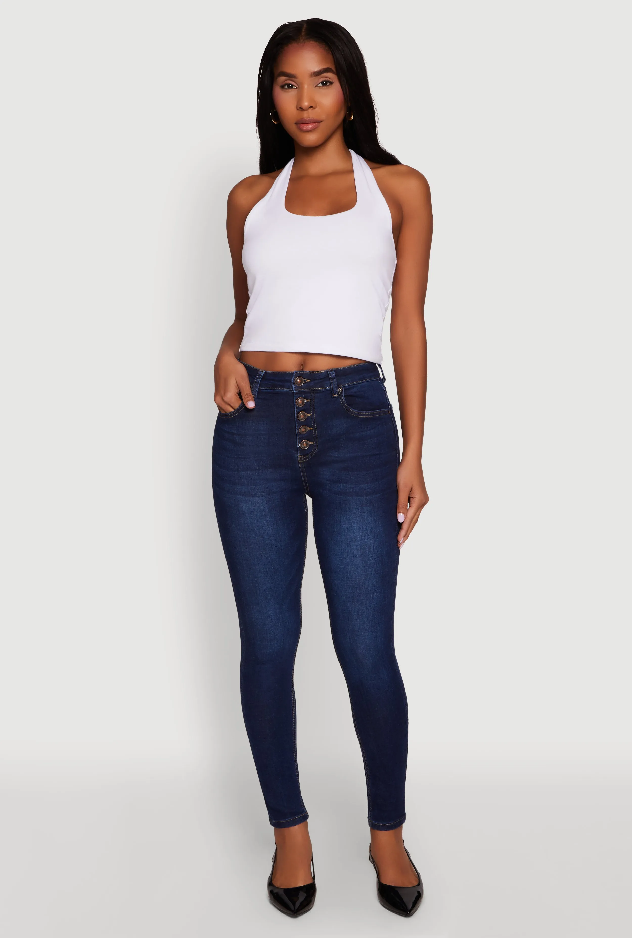 WAX Button Fly Skinny Jeans sold by Rainbow