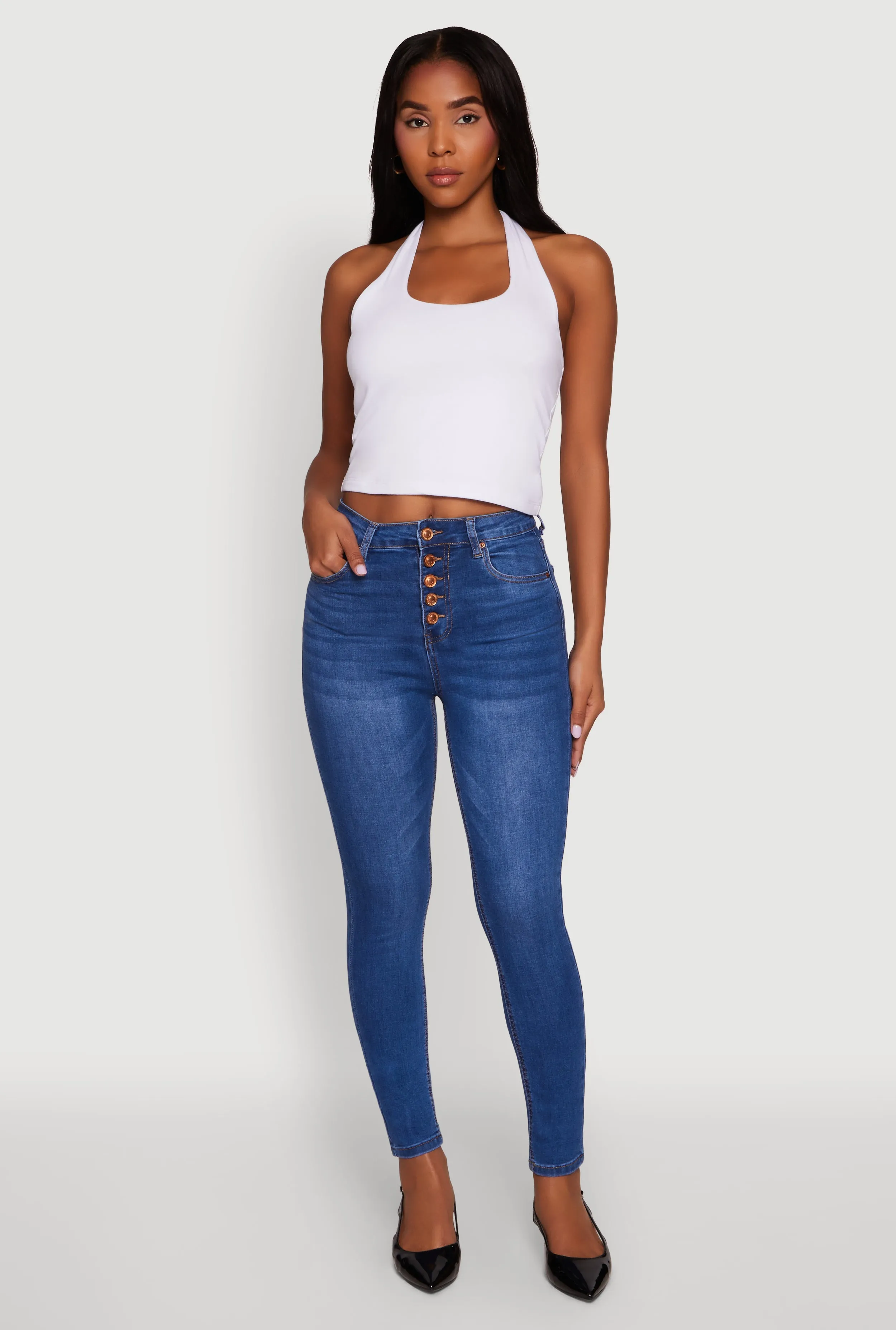 WAX Button Fly Skinny Jeans sold by Rainbow