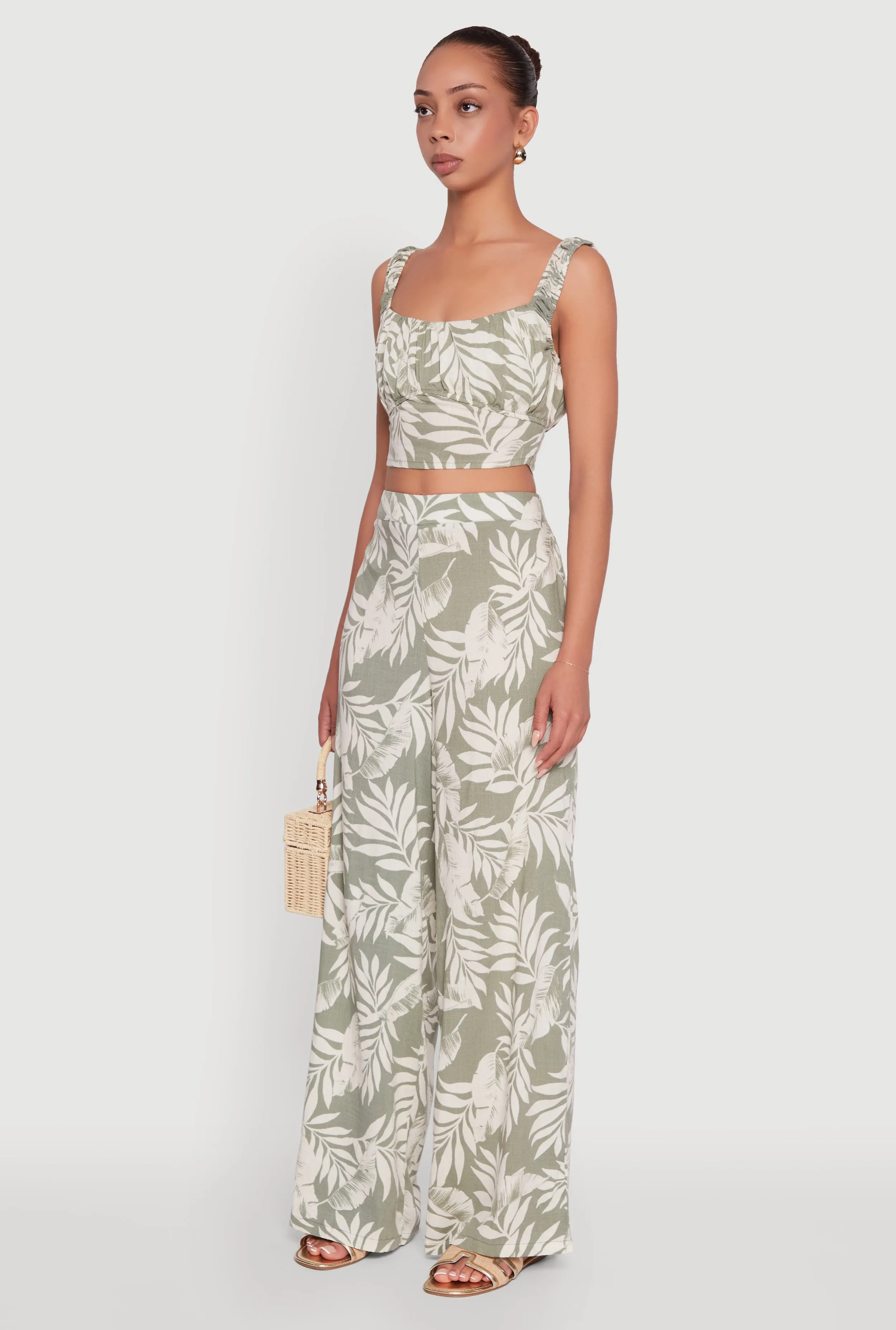 Iris Sleeveless Leaf Print Scoop Neck Crop Top sold by Rainbow product image thumbnail 5