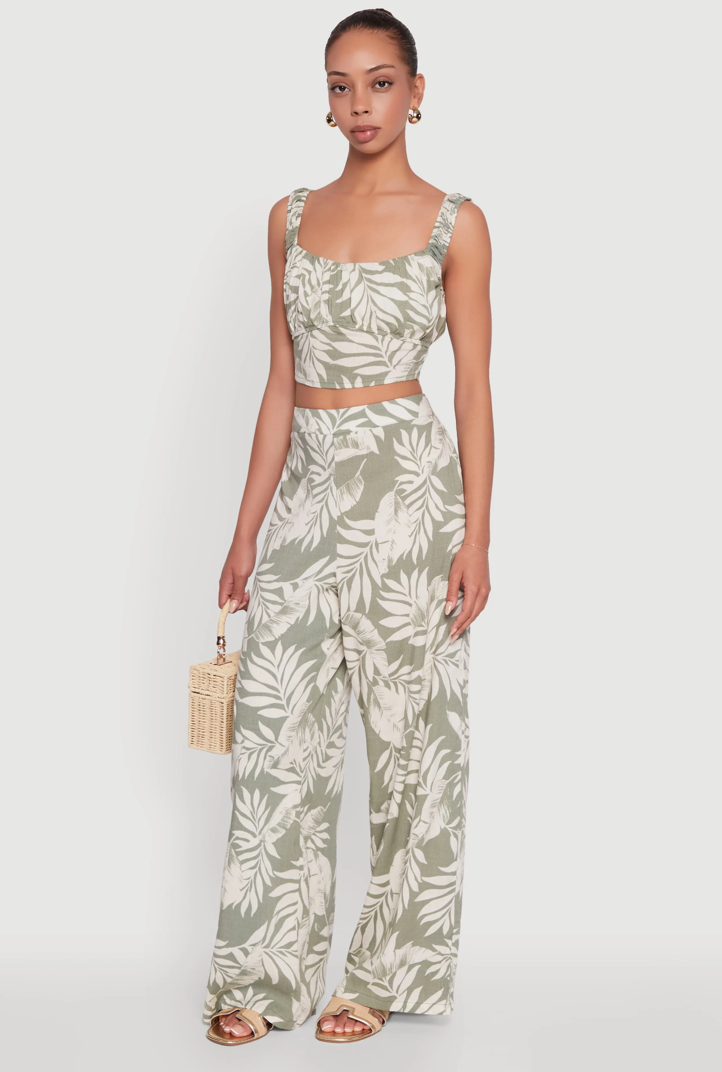 Iris Sleeveless Leaf Print Scoop Neck Crop Top sold by Rainbow product image thumbnail 2