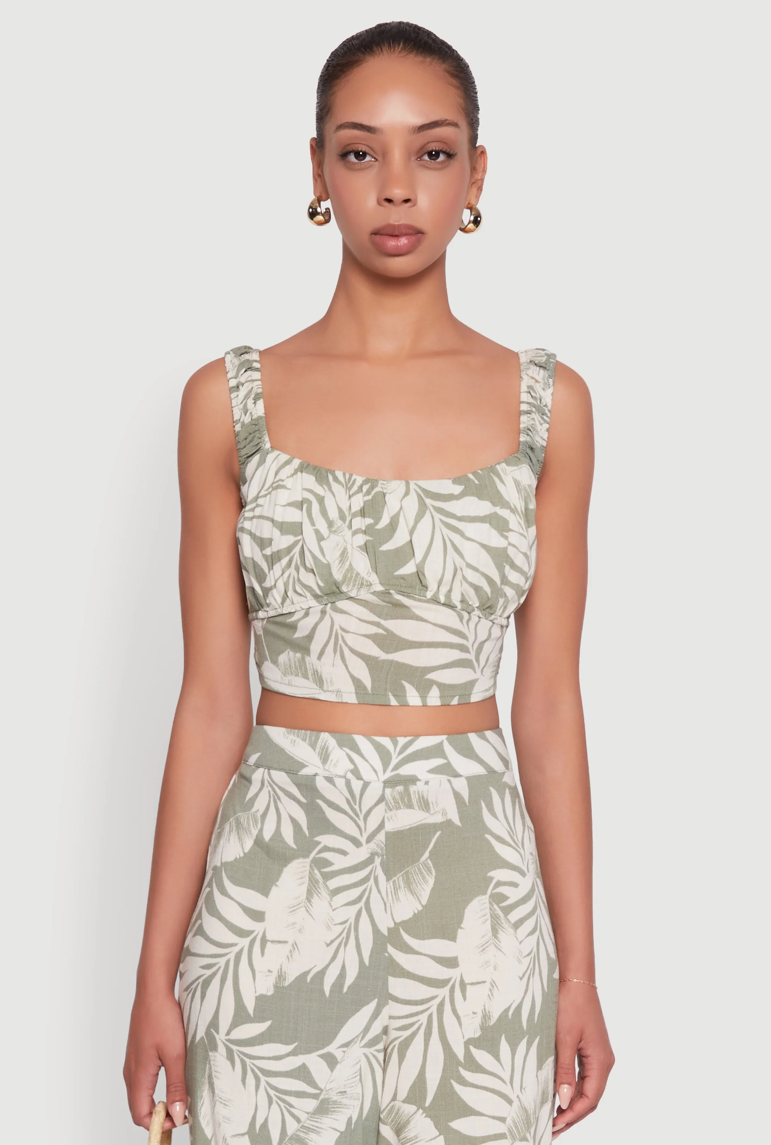 Iris Sleeveless Leaf Print Scoop Neck Crop Top sold by Rainbow