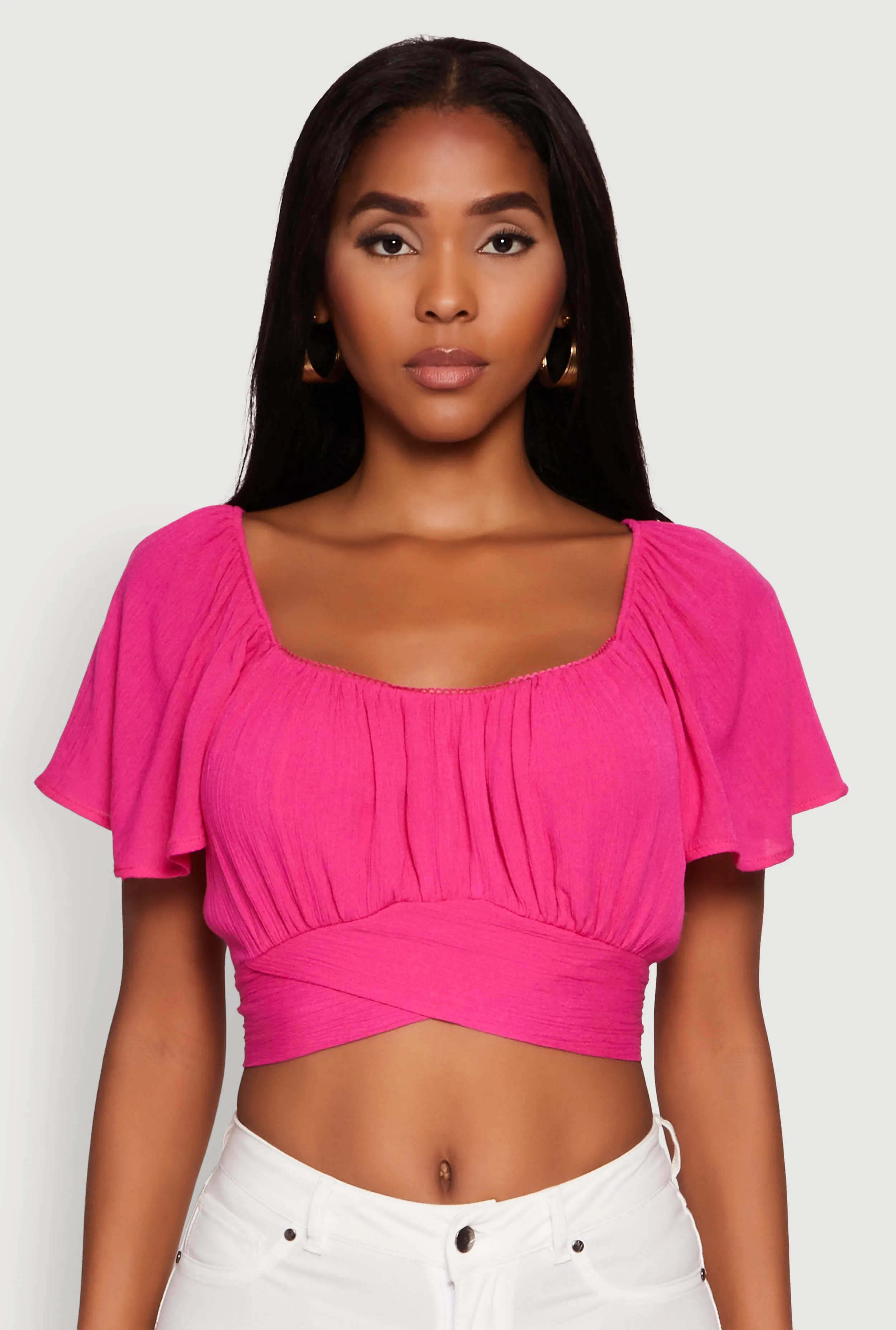 Classic Fit Scoop Neck Flutter Sleeve Crop Top sold by Rainbow product image thumbnail 2