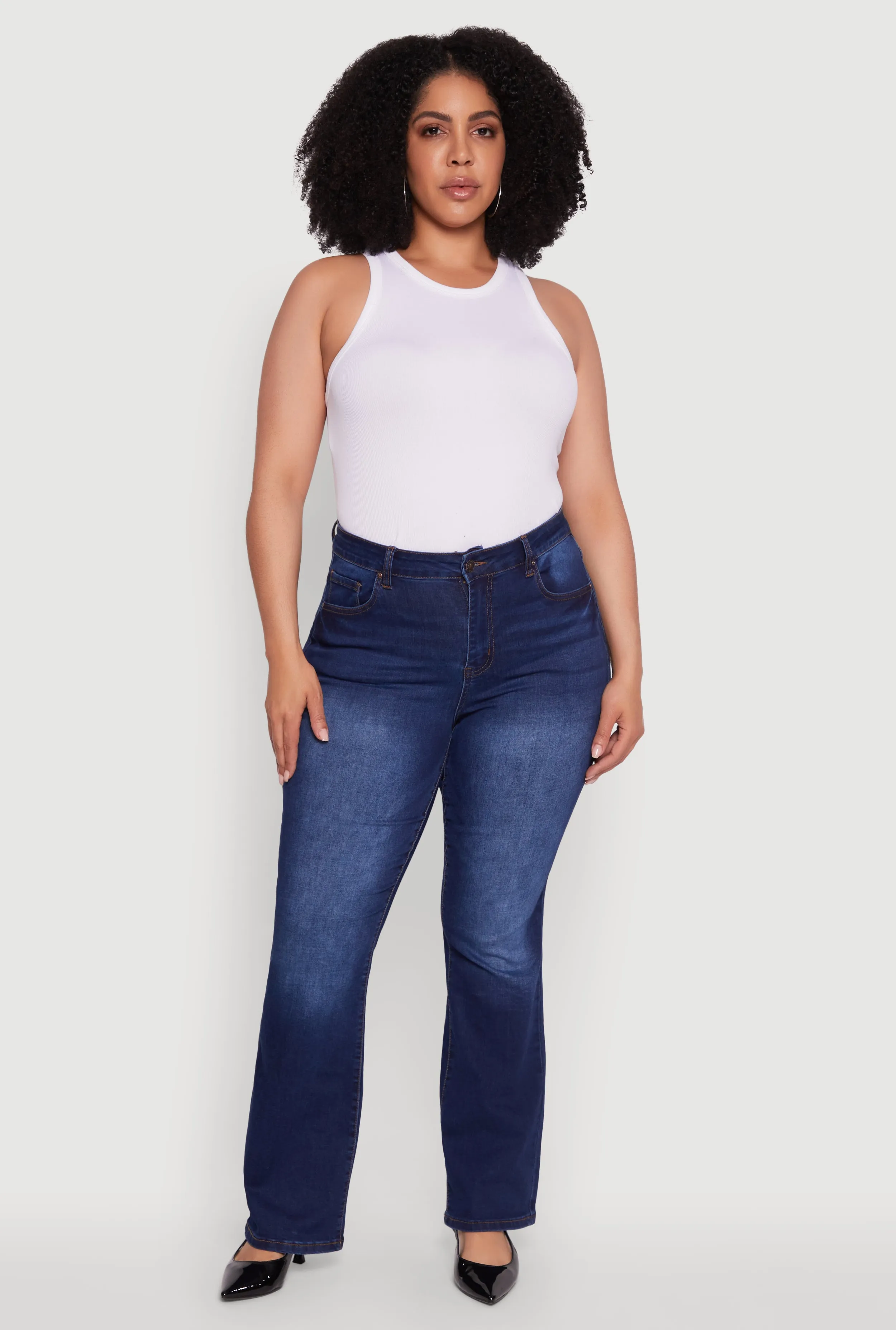 Plus Size WAX High Waisted Whiskered Slim Flared Leg Jeans sold by Rainbow