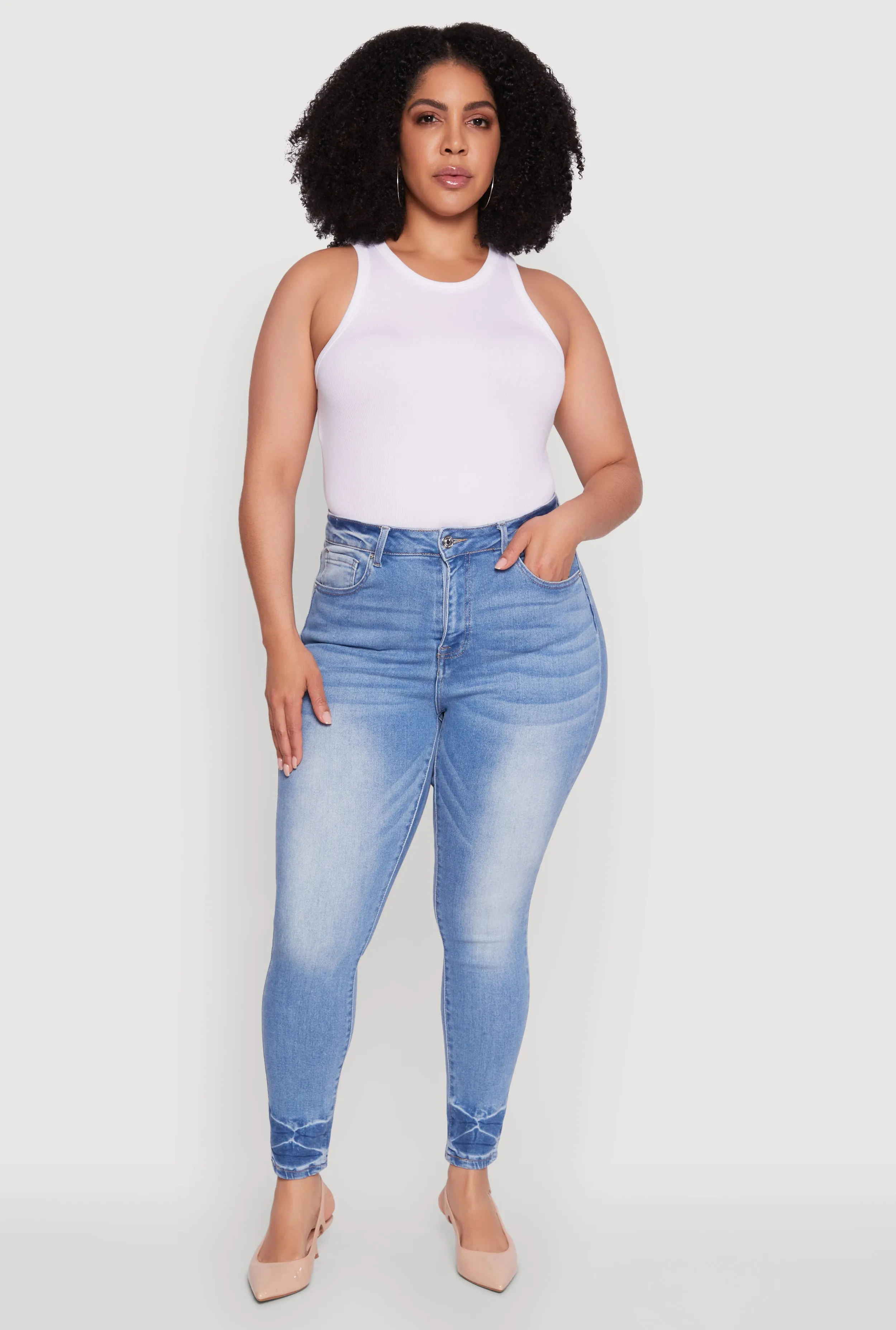 Plus Size WAX Stylish High Waisted Crinkle Hem Skinny Jeans sold by Rainbow