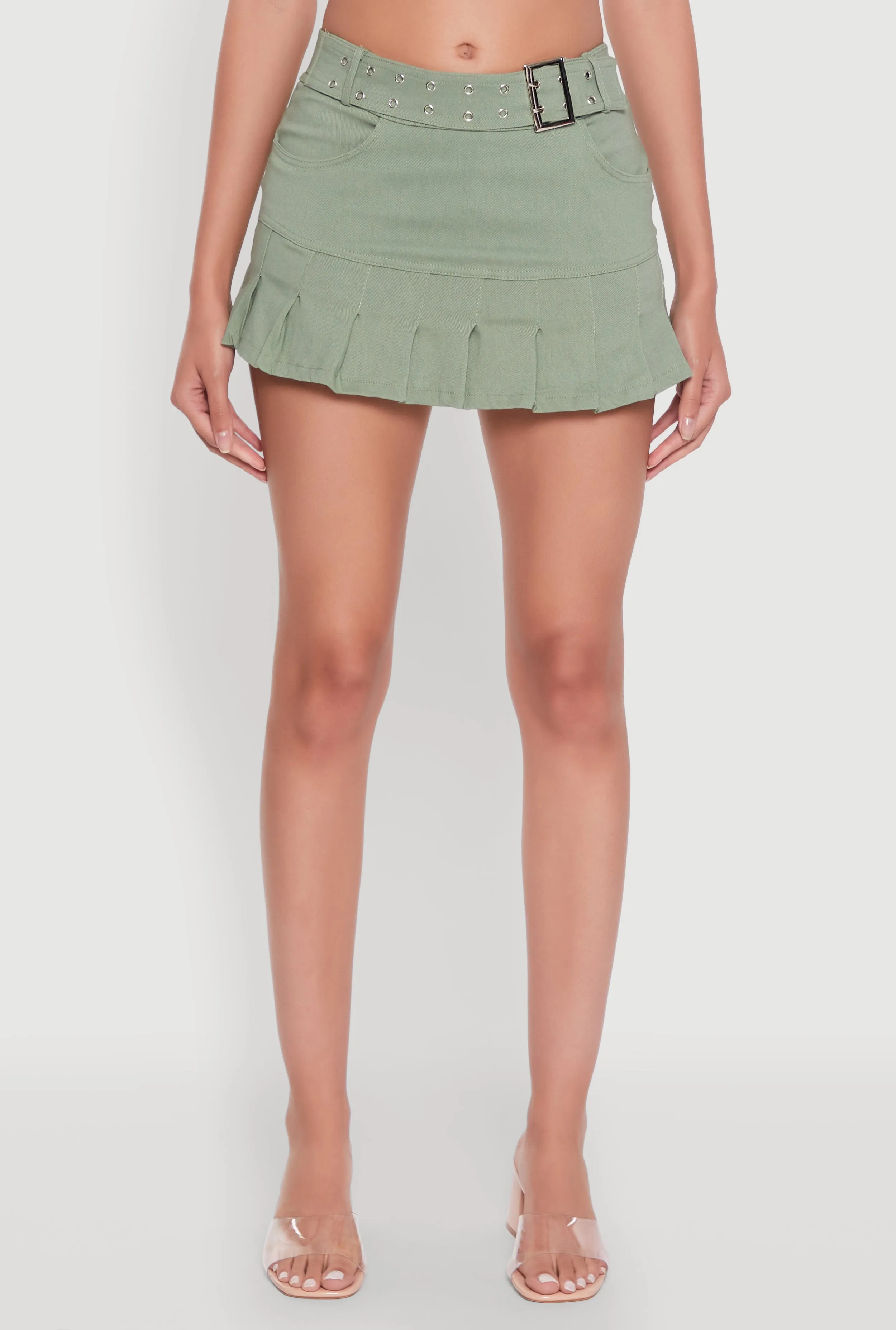 Trendy Low Rise Mini Buckled Pleated Skirt sold by Rainbow product image thumbnail 3