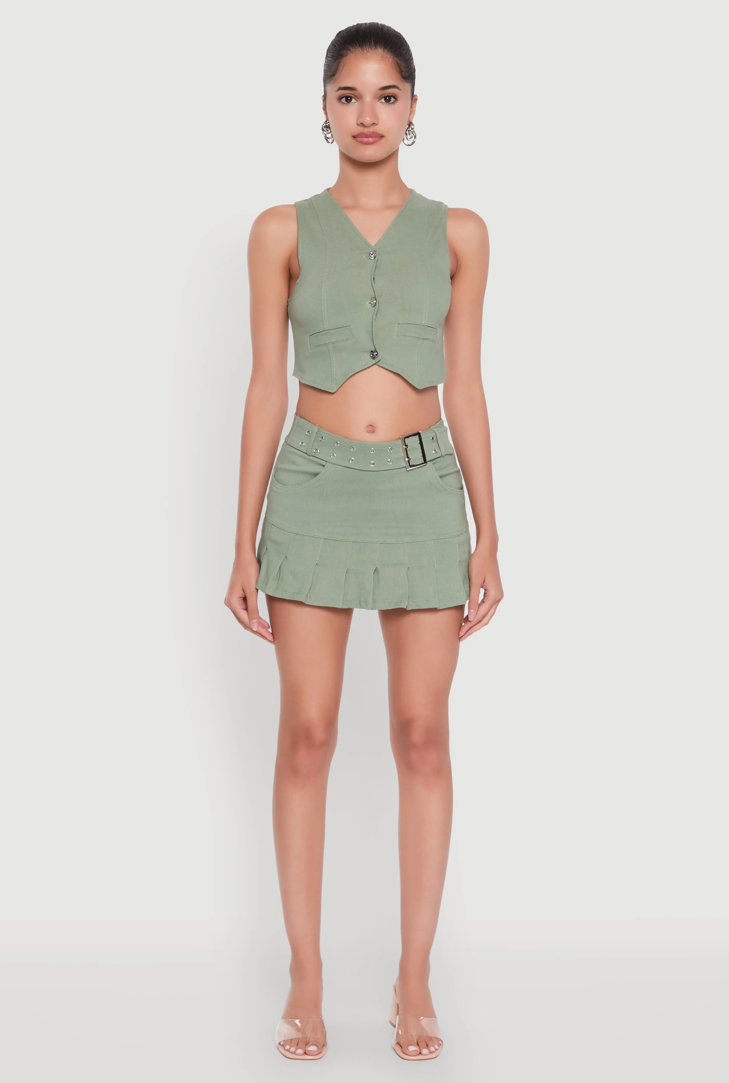 Trendy Low Rise Mini Buckled Pleated Skirt sold by Rainbow product image thumbnail 2