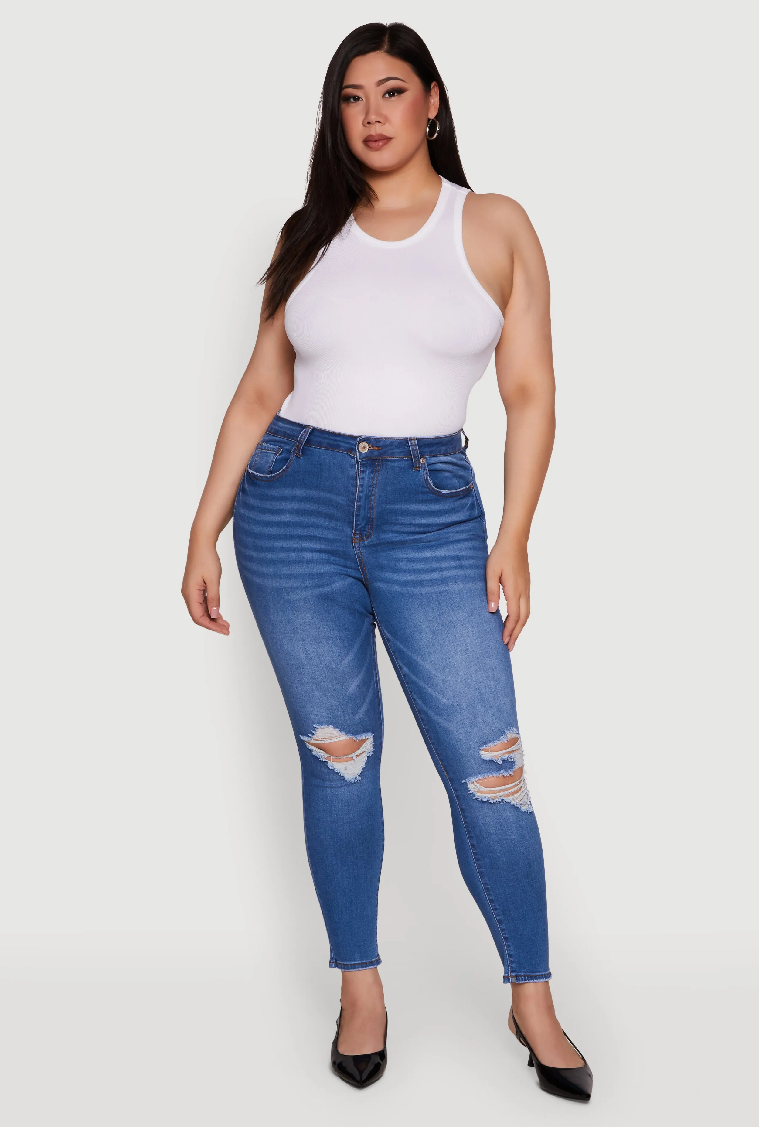 Plus Size WAX Whiskered High Waisted Distressed Skinny Jeans sold by Rainbow