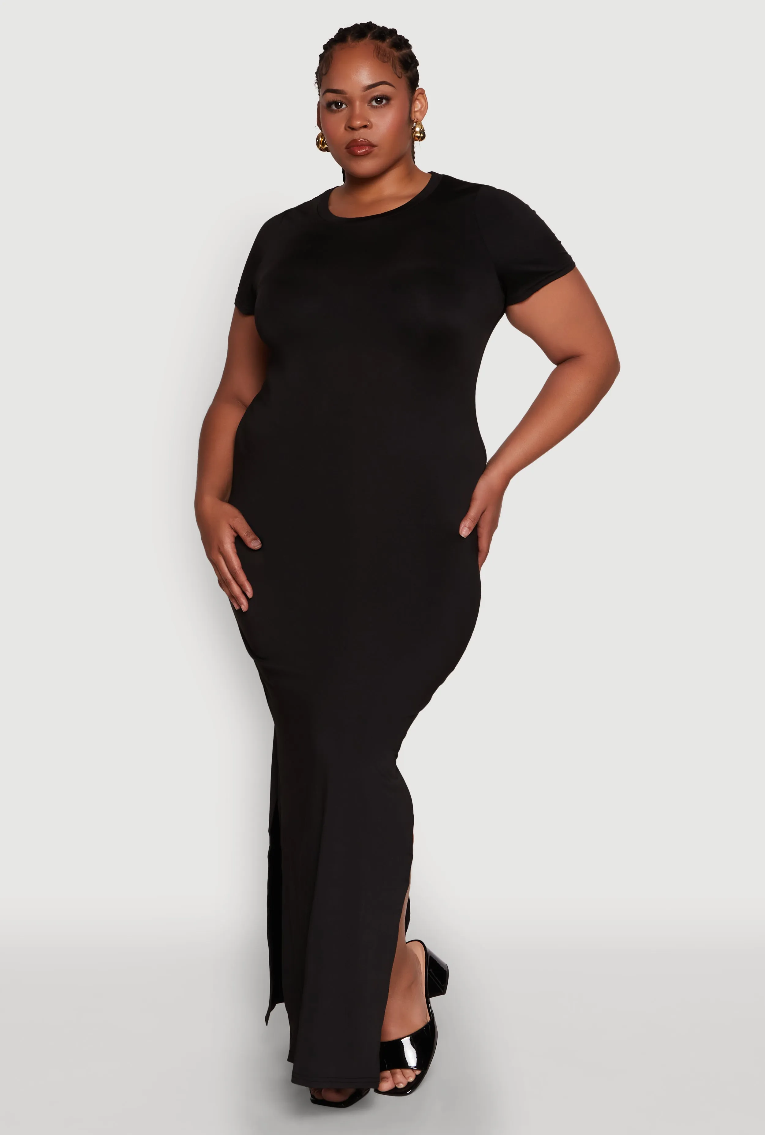 Plus Size Daisy Crew Neck Side Slit T-Shirt Dress sold by Rainbow product image thumbnail 2