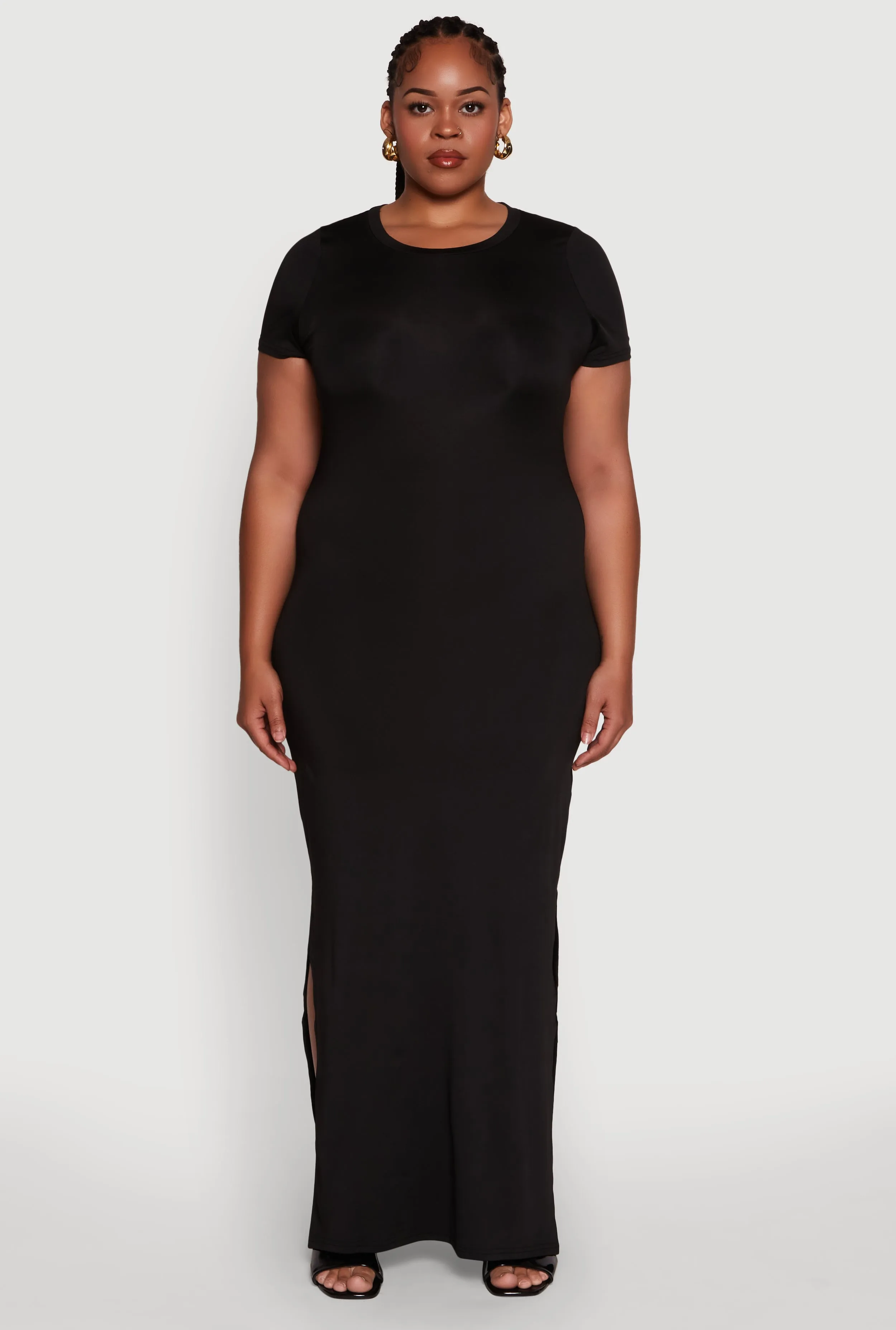 Plus Size Daisy Crew Neck Side Slit T-Shirt Dress sold by Rainbow