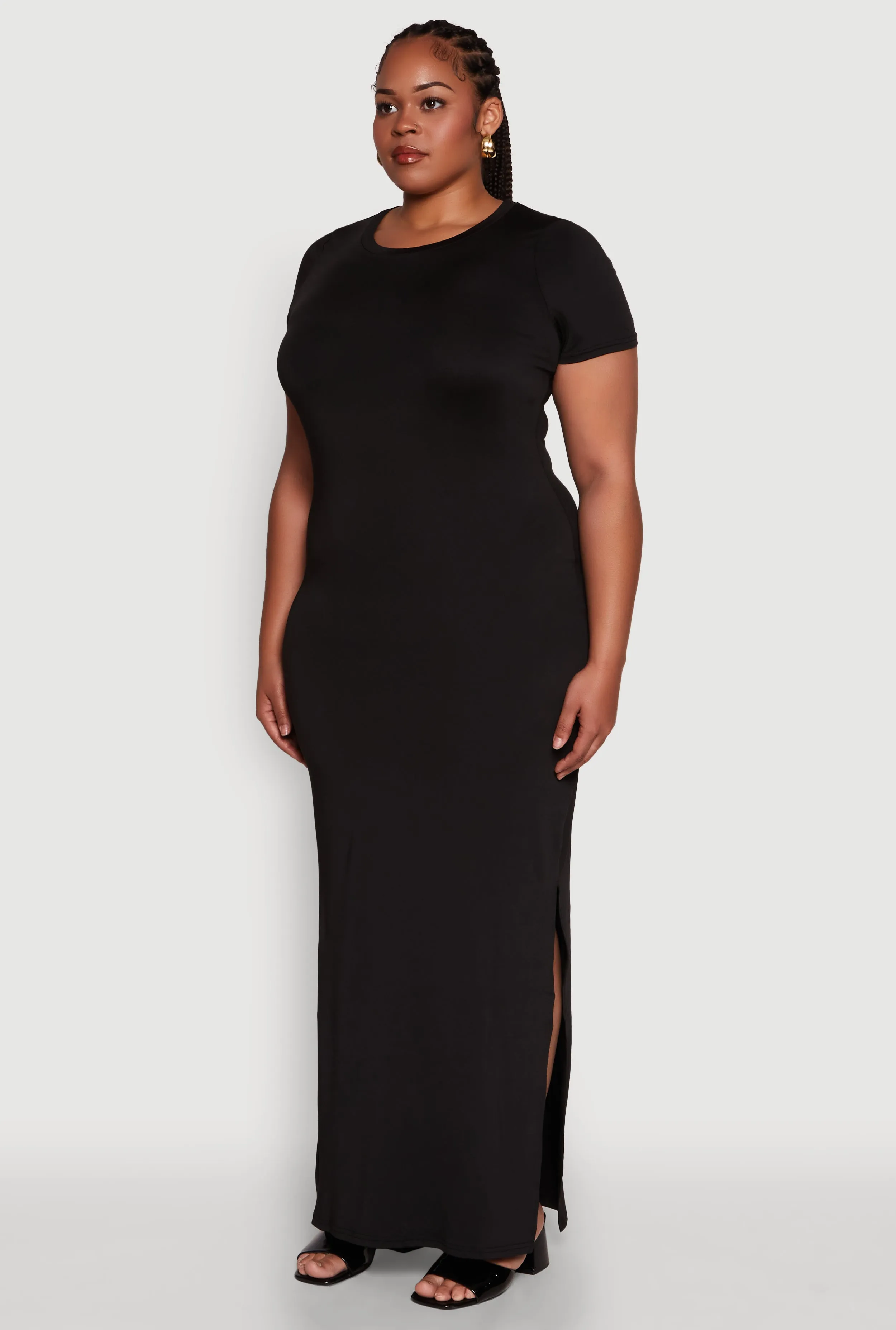 Plus Size Daisy Crew Neck Side Slit T-Shirt Dress sold by Rainbow product image thumbnail 3