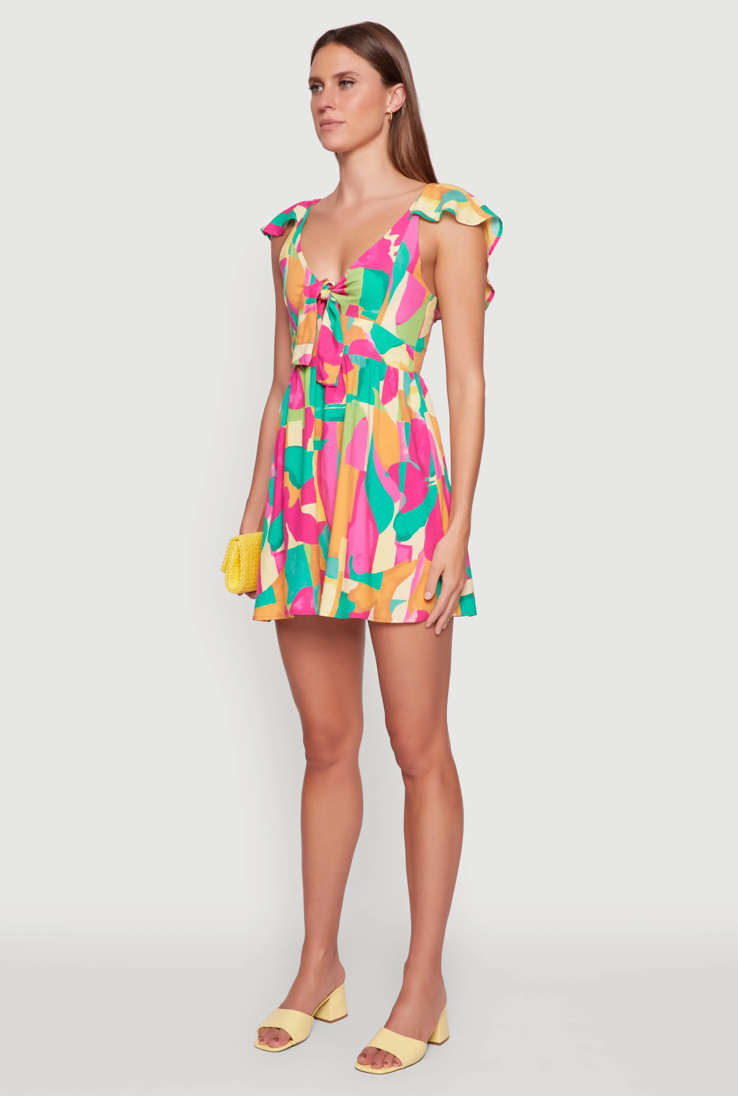 Trendy Tie Front V-Neck Sundress with Flutter Cap Sleeves sold by Rainbow product image thumbnail 3