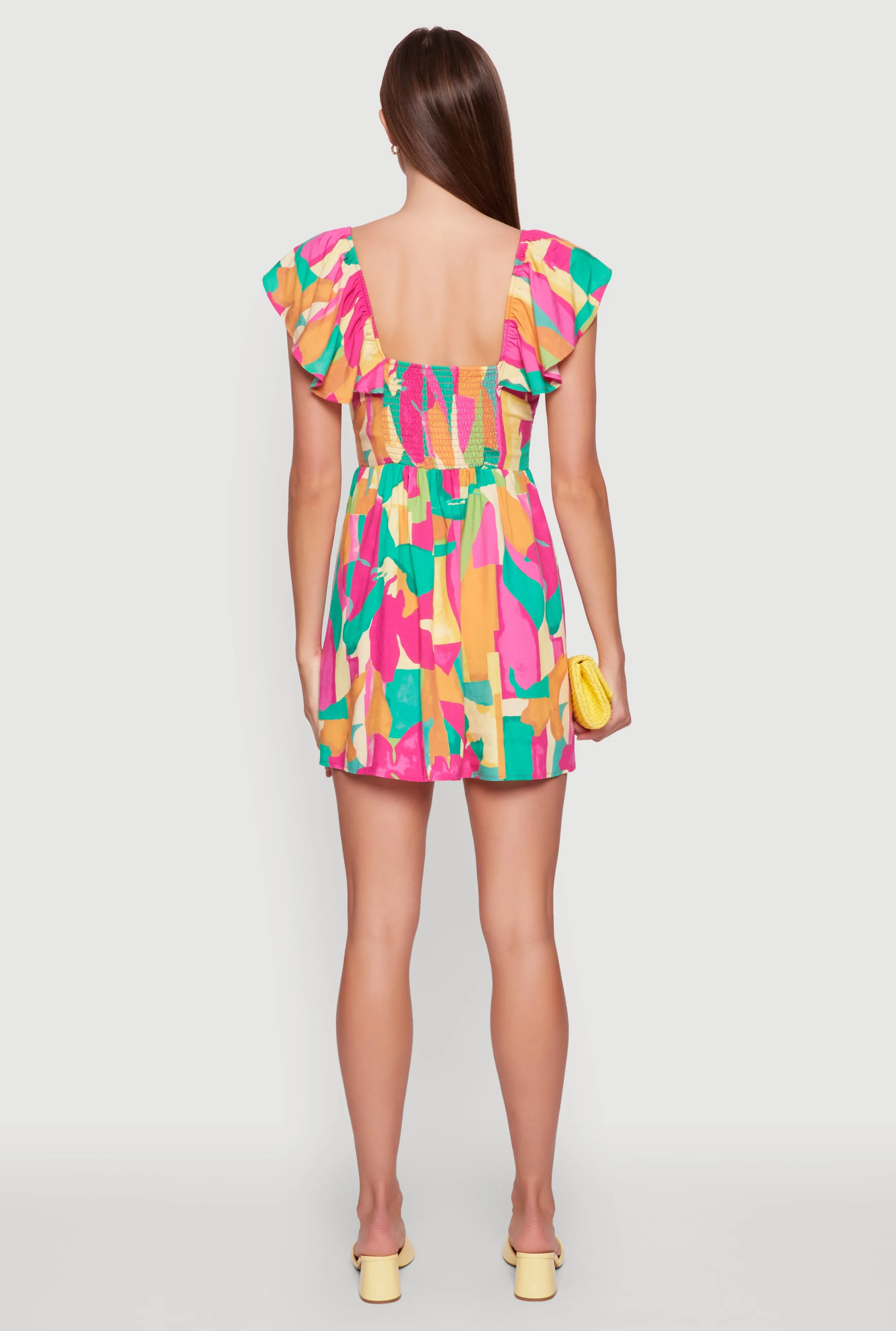 Trendy Tie Front V-Neck Sundress with Flutter Cap Sleeves sold by Rainbow product image thumbnail 5