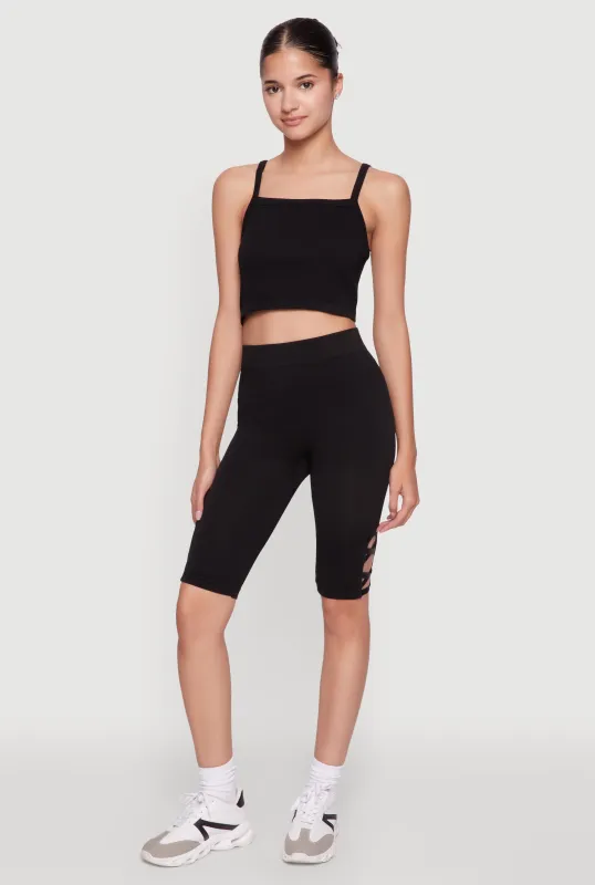 Trendy Seamless Caged Detail High Waisted Biker Shorts sold by Rainbow