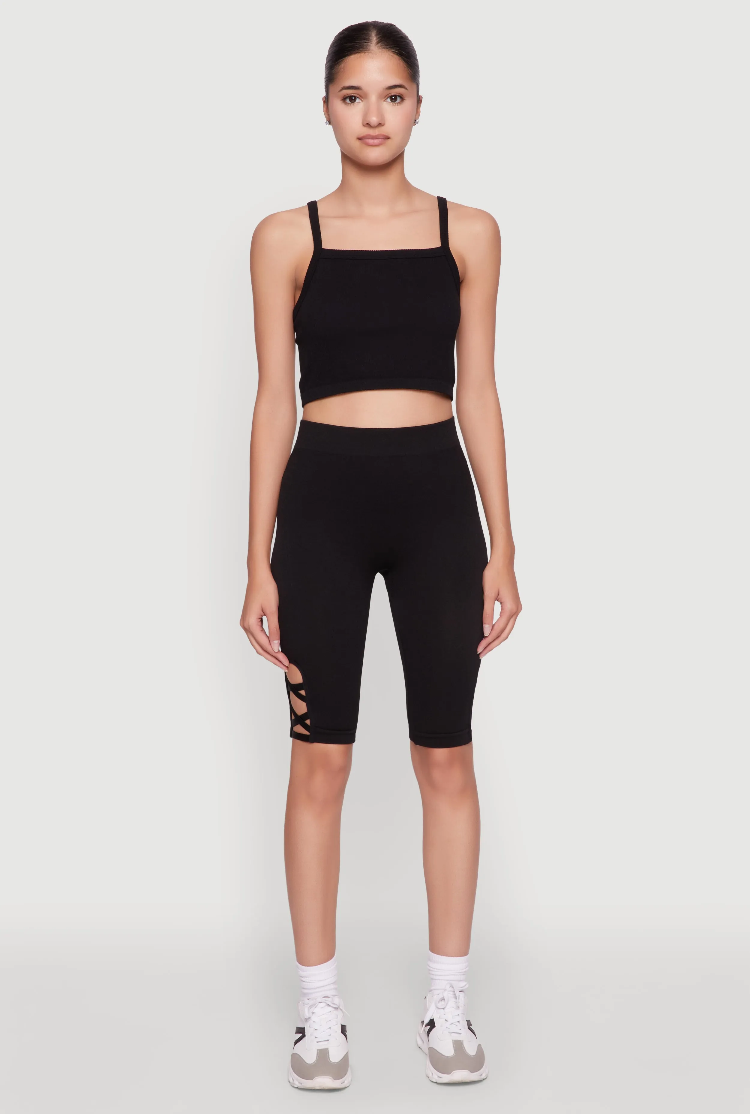 Trendy Seamless Caged Detail High Waisted Biker Shorts sold by Rainbow product image thumbnail 2