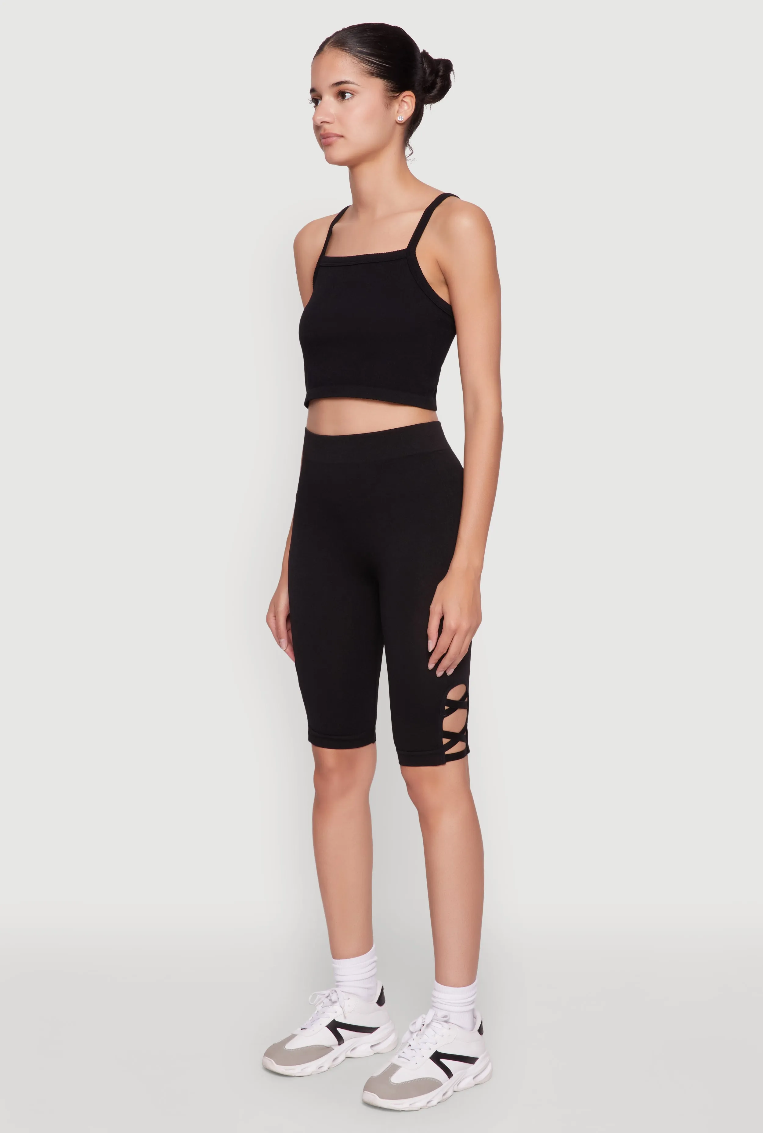 Trendy Seamless Caged Detail High Waisted Biker Shorts sold by Rainbow product image thumbnail 3