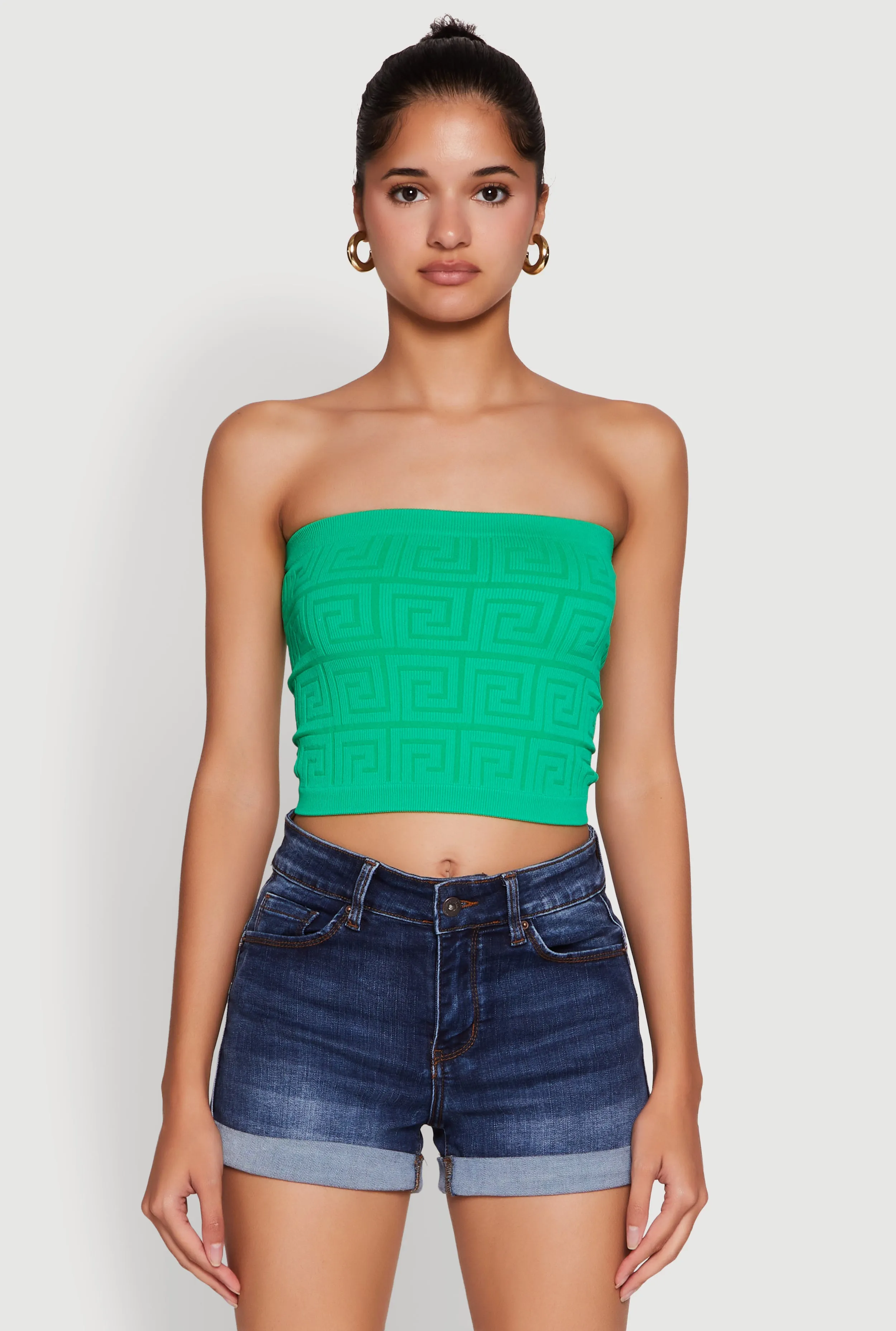 Trendy Greek Key Rib Knit Cropped Tube Top sold by Rainbow product image thumbnail 2