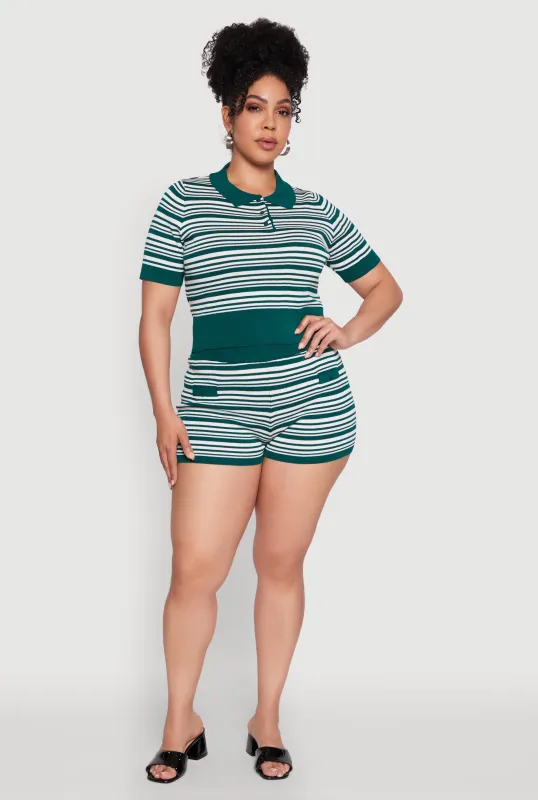 Plus Size Daisy Striped Button Detail Shorts sold by Rainbow
