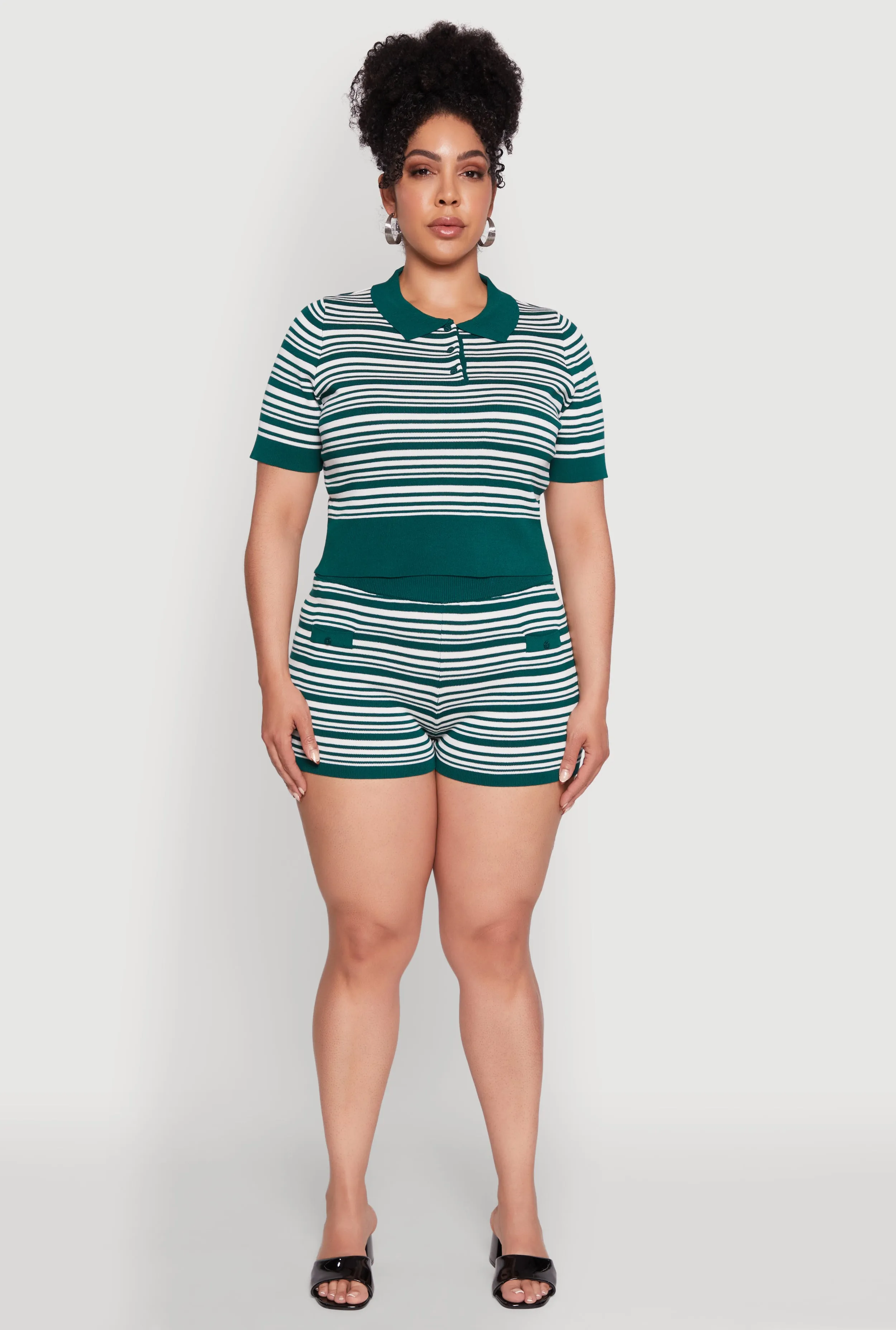 Plus Size Daisy Striped Button Detail Shorts sold by Rainbow product image thumbnail 2