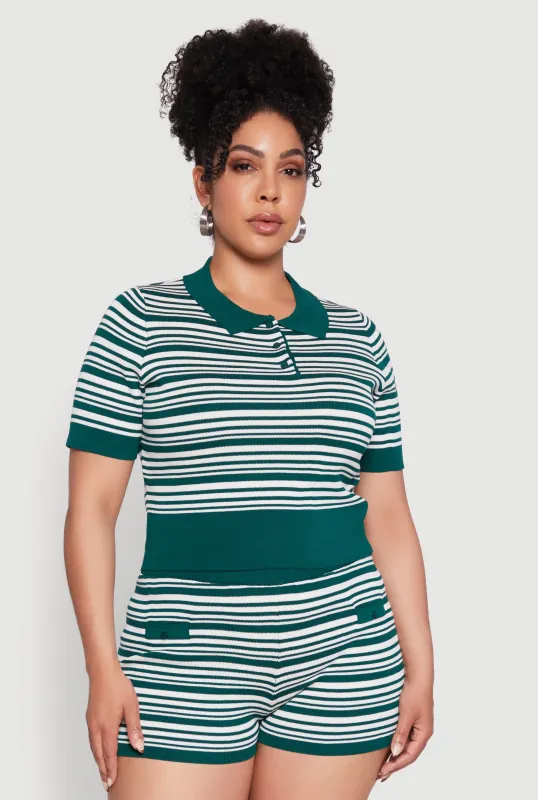 Plus Size Daisy Striped Cropped Polo Shirt made by Daisy