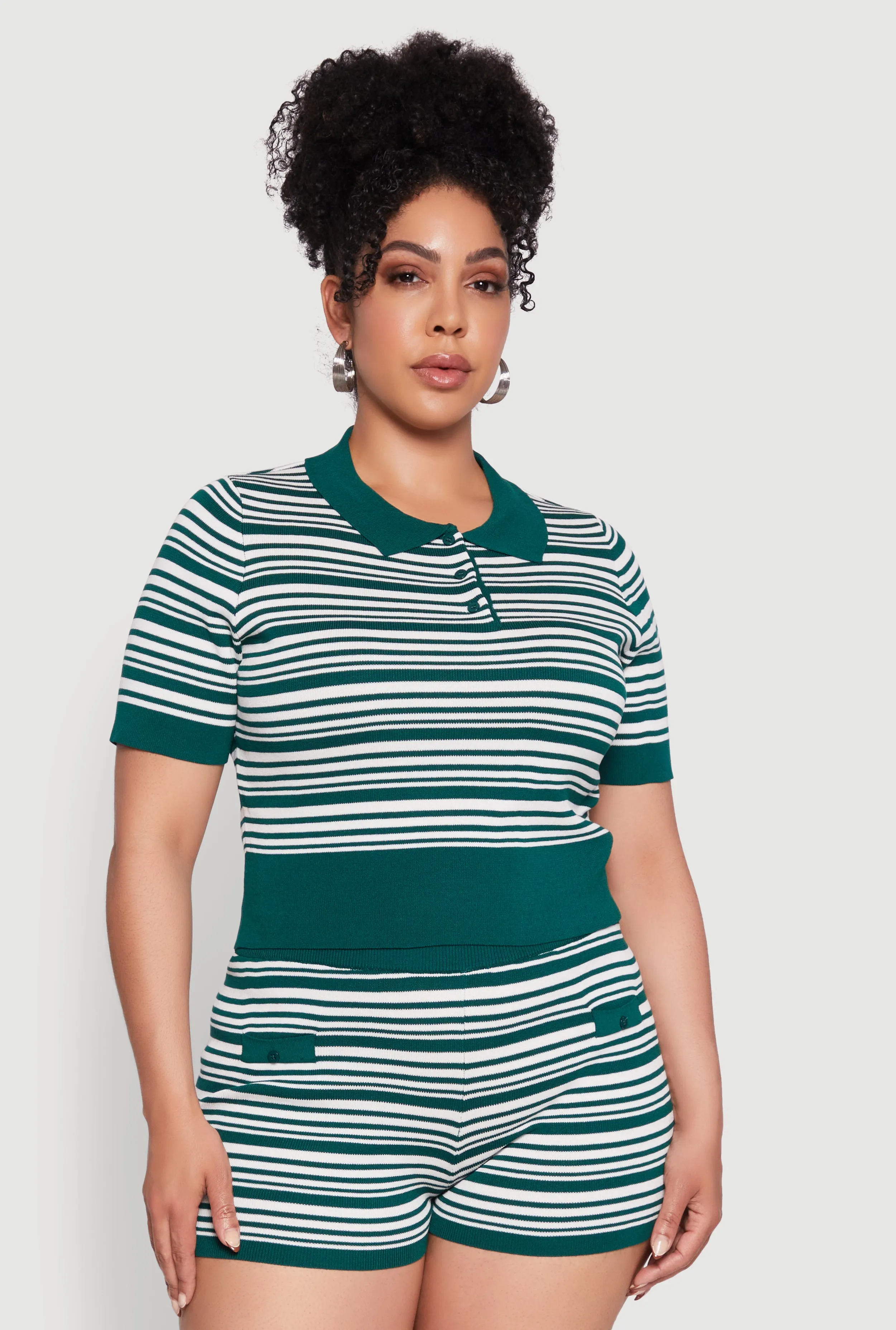 Plus Size Daisy Striped Cropped Polo Shirt sold by Rainbow