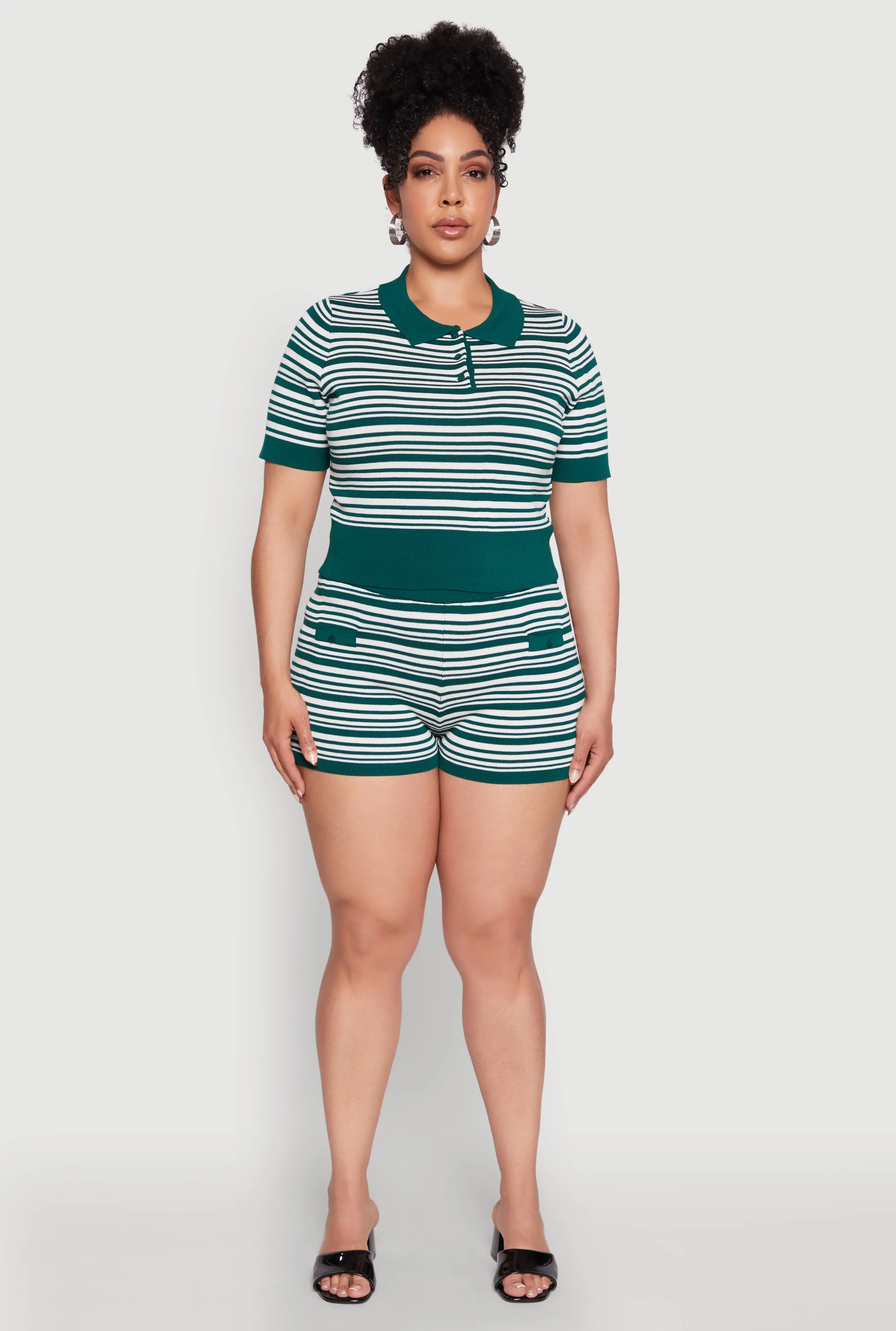 Plus Size Daisy Striped Cropped Polo Shirt sold by Rainbow product image thumbnail 3