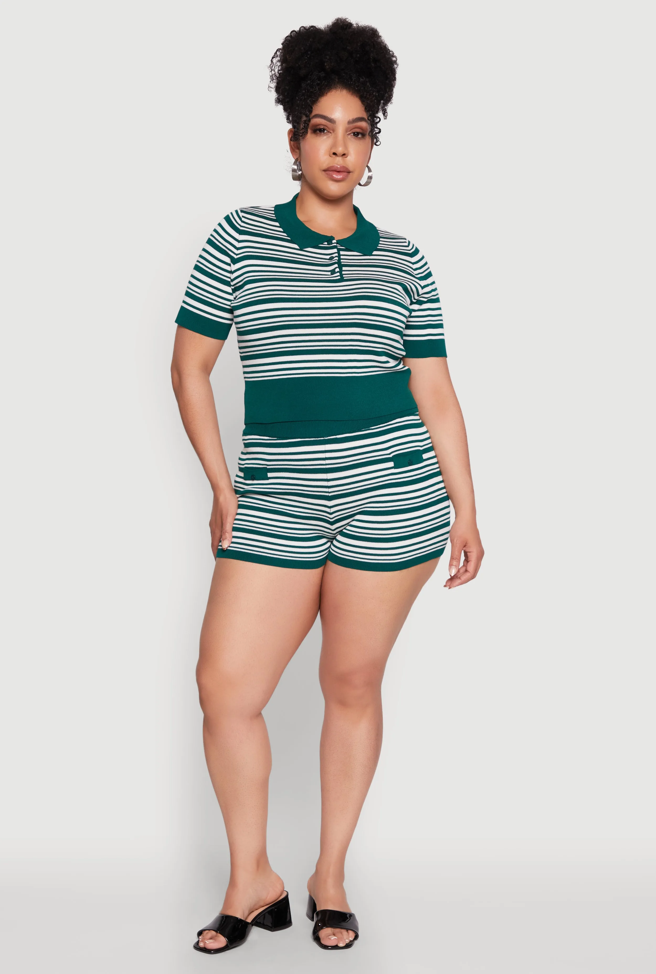Plus Size Daisy Striped Cropped Polo Shirt sold by Rainbow product image thumbnail 2