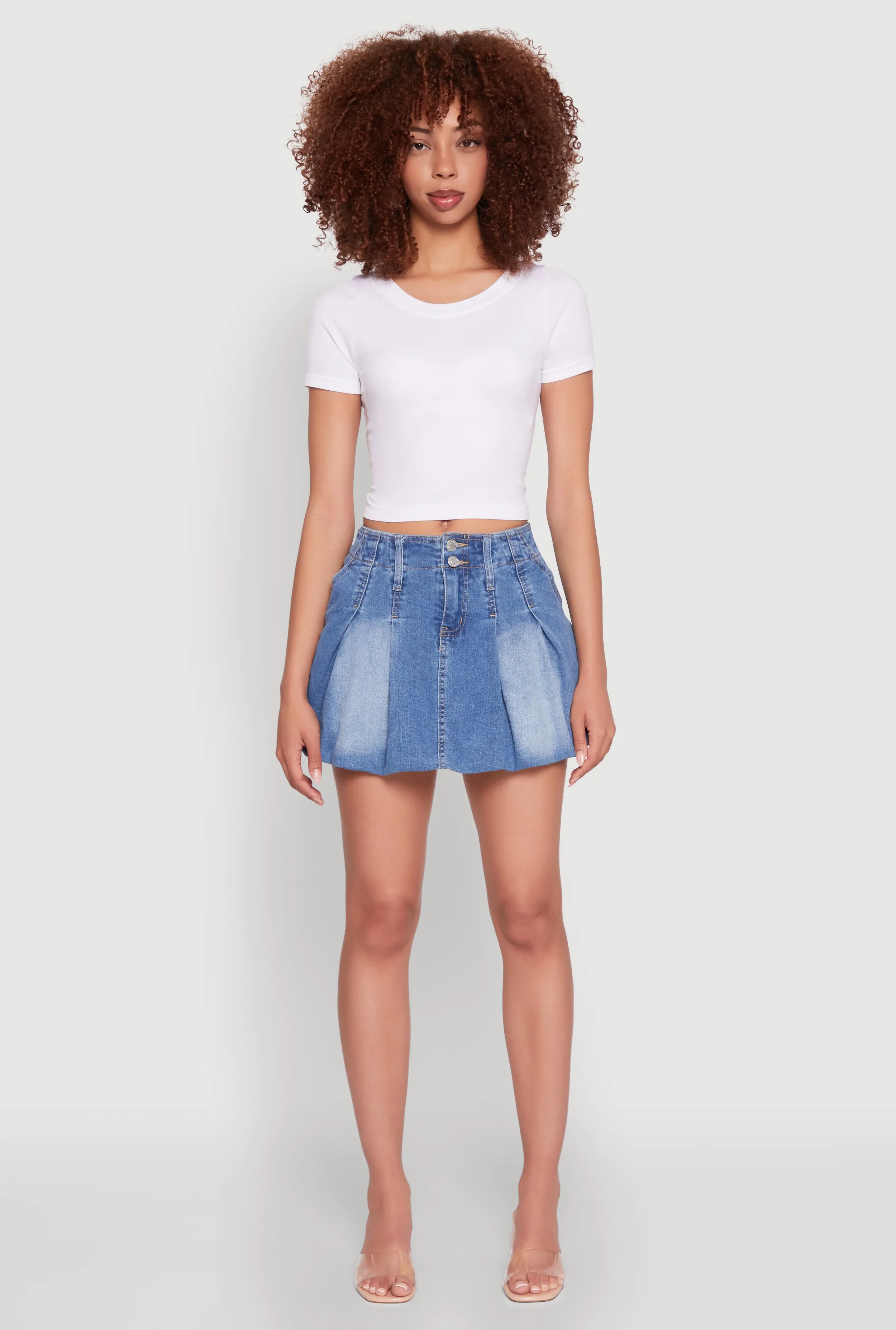 Almost Famous Pleated Bubble Hem Denim Skirt sold by Rainbow product image thumbnail 2