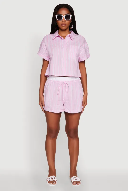 Trendy Striped High Waisted Shorts with Contrast Waistband sold by Rainbow