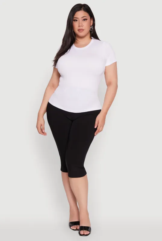 Plus Size Seamless Textured Knit Crew Neck T-Shirt sold by Rainbow