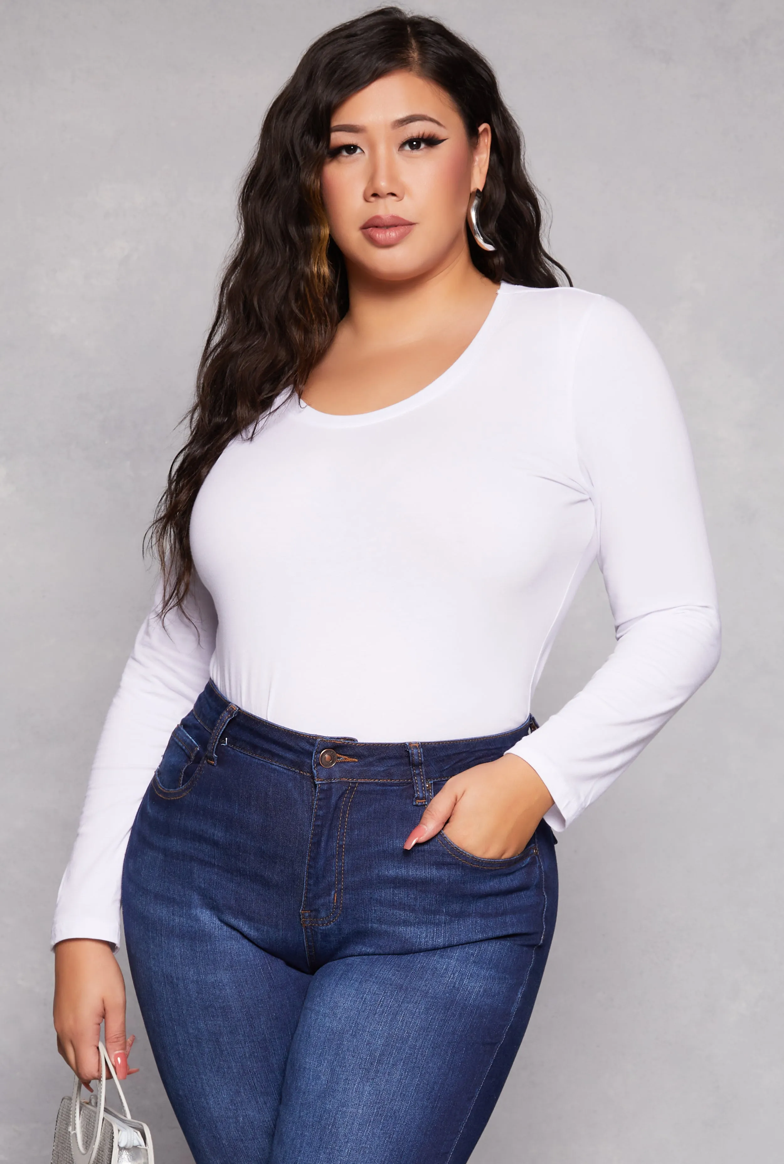 Plus Size Basic Scoop Neck Long Sleeve T Shirt sold by Rainbow