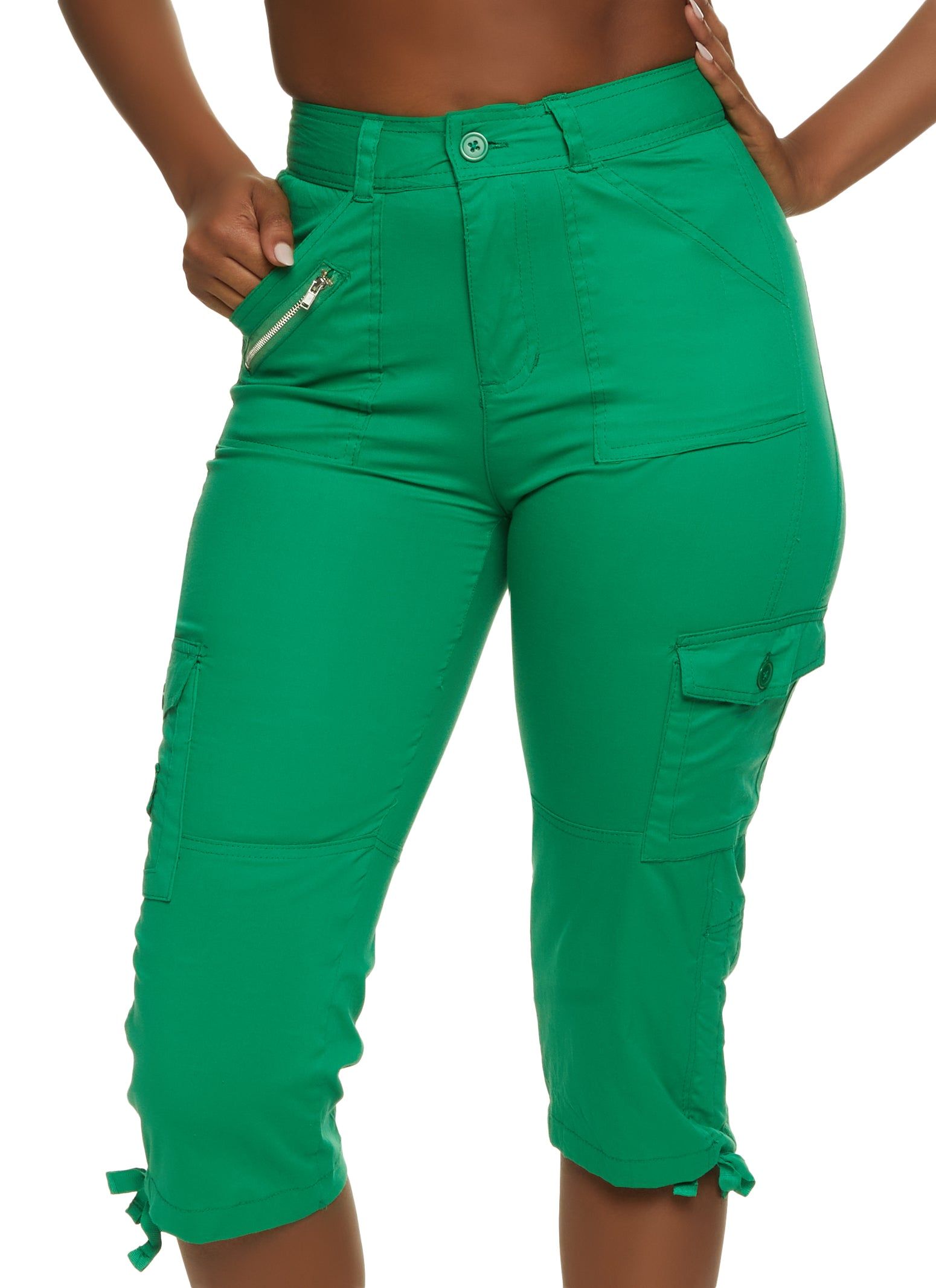 Solid Zip Pocket Detail Cargo Capris sold by Rainbow