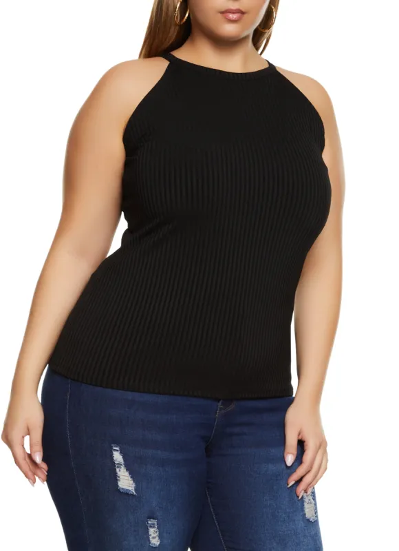 Plus Size Ribbed High Neck Tank Top sold by Rainbow