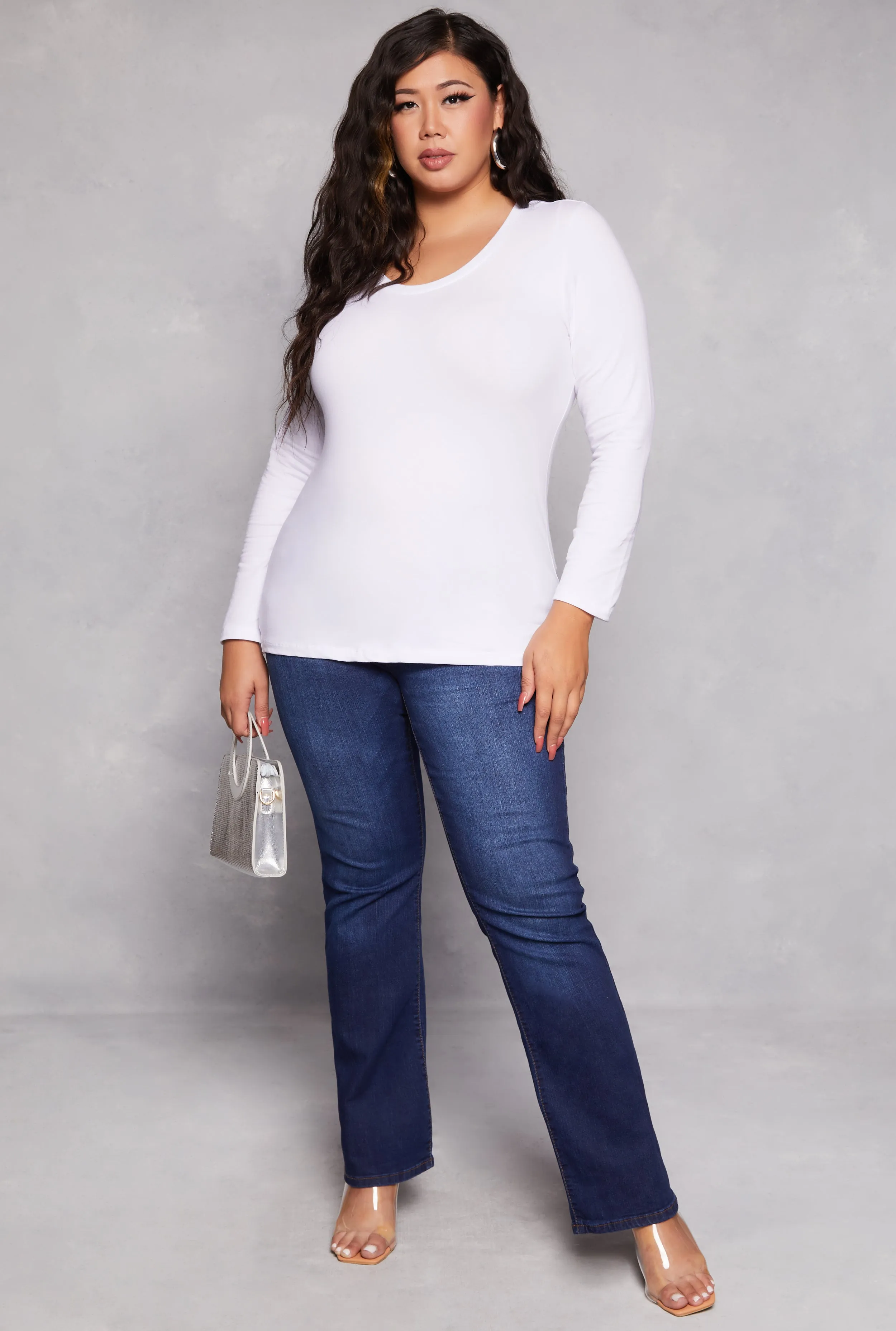 Plus Size Basic Scoop Neck Long Sleeve T Shirt sold by Rainbow product image thumbnail 2
