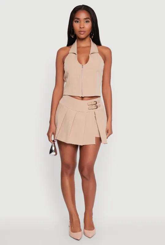 Iris Buckle Detail Pinstripe Pleated Skirt sold by Rainbow