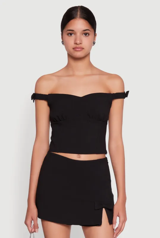Iris Bow Detail Cropped Off The Shoulder Bustier Top sold by Rainbow