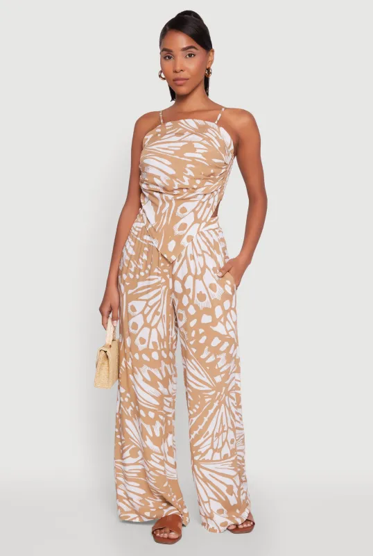 Trendy Abstract Butterfly Print High Waisted Wide Leg Pants sold by Rainbow