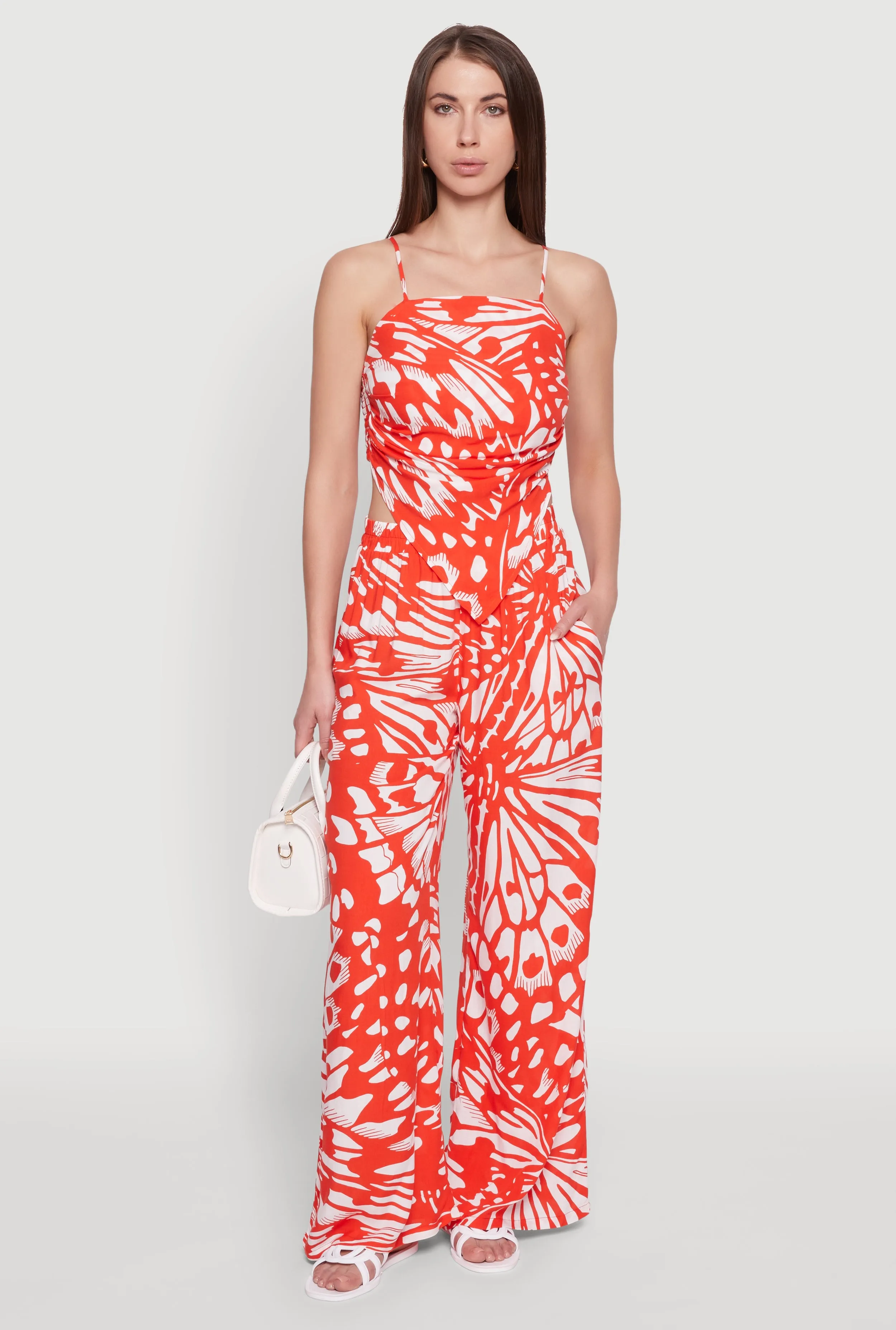 Trendy Abstract Butterfly Print High Waisted Wide Leg Pants sold by Rainbow