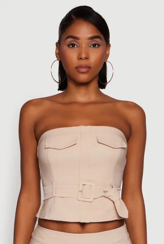 Haute Monde Flap Detail Belted Cropped Tube Top sold by Rainbow