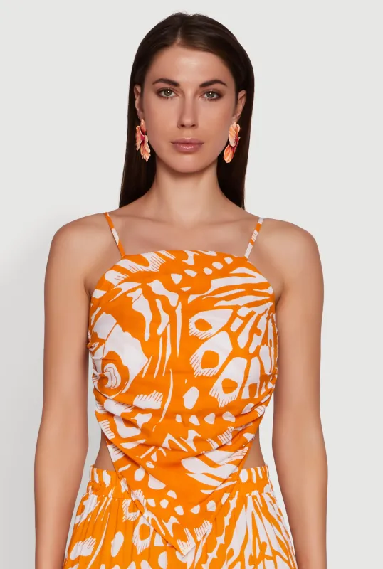 Trendy Abstract Butterfly Print Sleeveless Crop Top sold by Rainbow