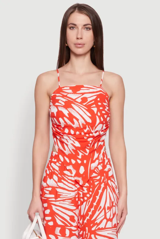 Trendy Abstract Butterfly Print Sleeveless Crop Top sold by Rainbow