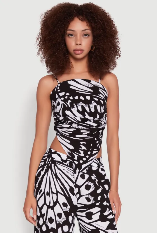 Trendy Abstract Butterfly Print Sleeveless Crop Top sold by Rainbow