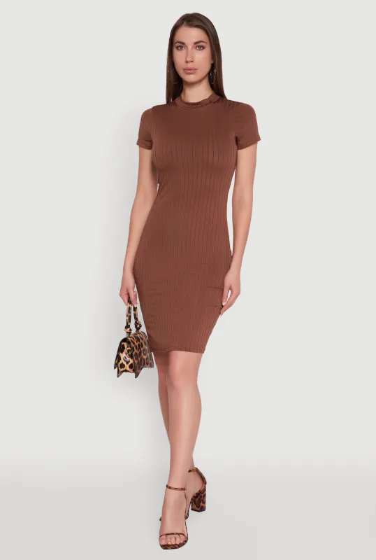Daisy Rib Knit Mock Neck T Shirt Dress sold by Rainbow