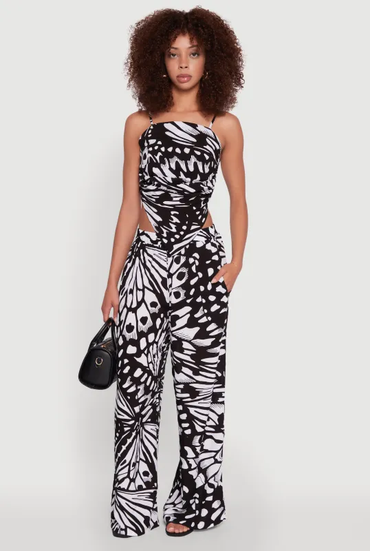 Trendy Abstract Butterfly Print High Waisted Wide Leg Pants sold by Rainbow