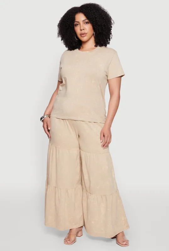 Plus Size Acid Wash Tiered Palazzo Pants sold by Rainbow