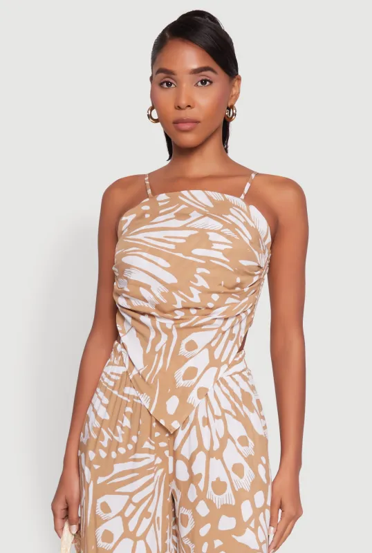 Trendy Abstract Butterfly Print Sleeveless Crop Top sold by Rainbow