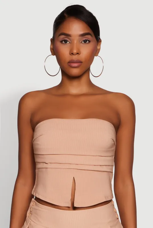 Haute Monde Trendy Pinstripe Strapless Crop Top sold by Rainbow