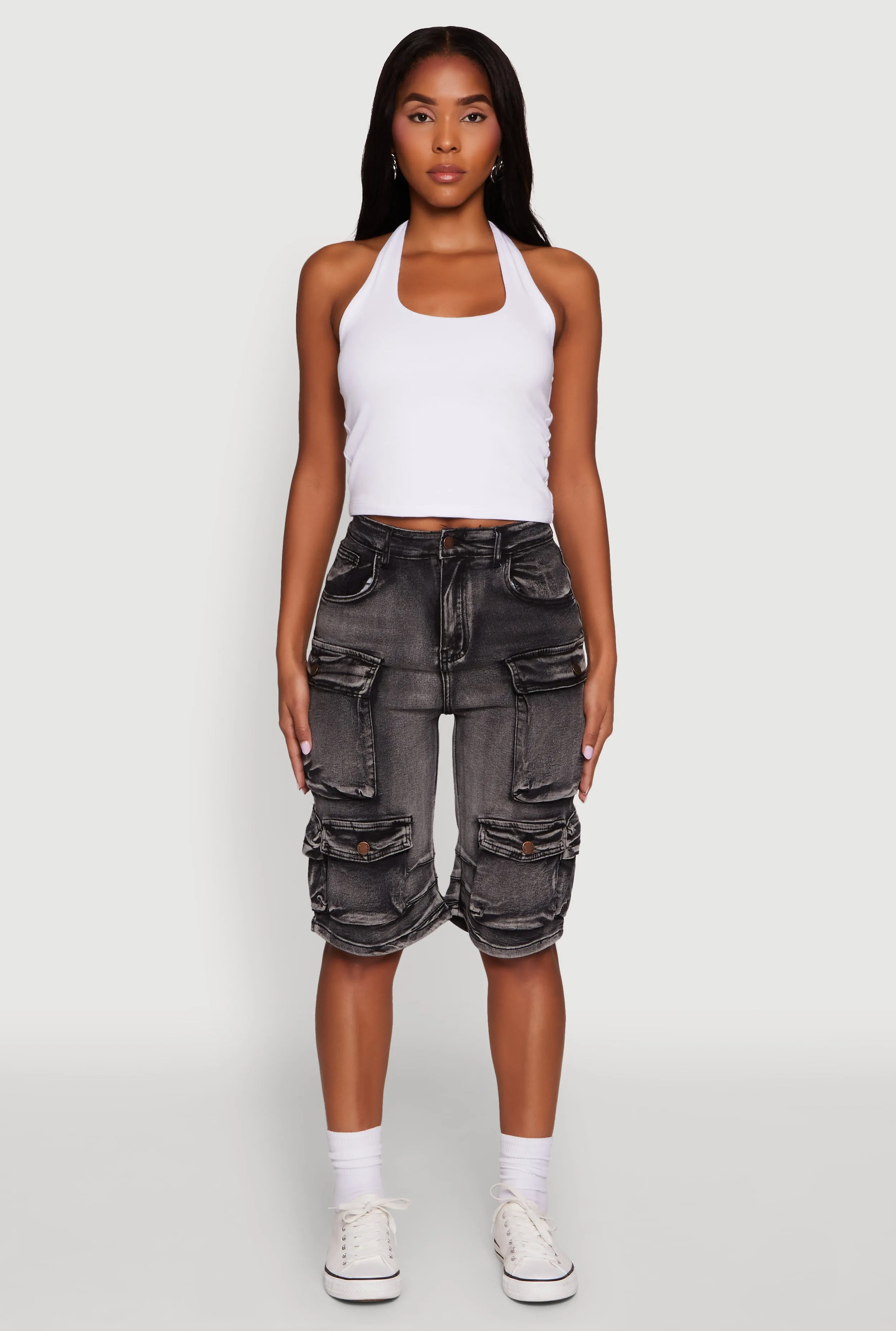 Daisy High Waisted Acid Wash Denim Cargo Shorts sold by Rainbow product image thumbnail 2