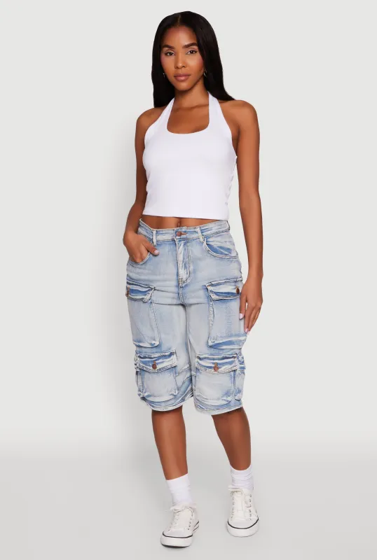 Daisy High Waisted Acid Wash Denim Cargo Shorts sold by Rainbow
