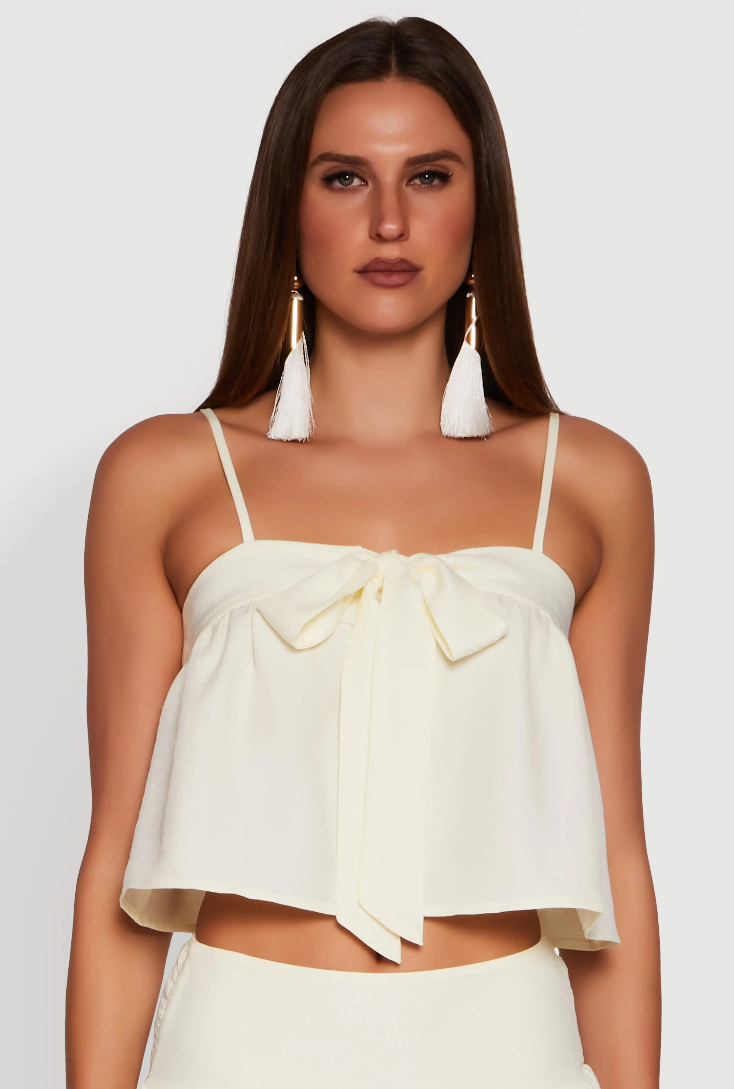 Trendy Square Neck Sleeveless Cropped Tie Front Top sold by Rainbow