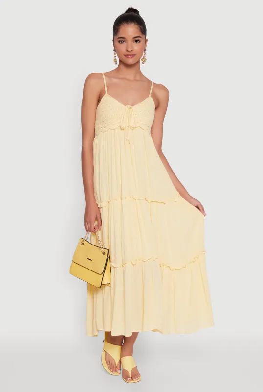 Haute Monde Crochet Detail Tiered Sundress sold by Rainbow